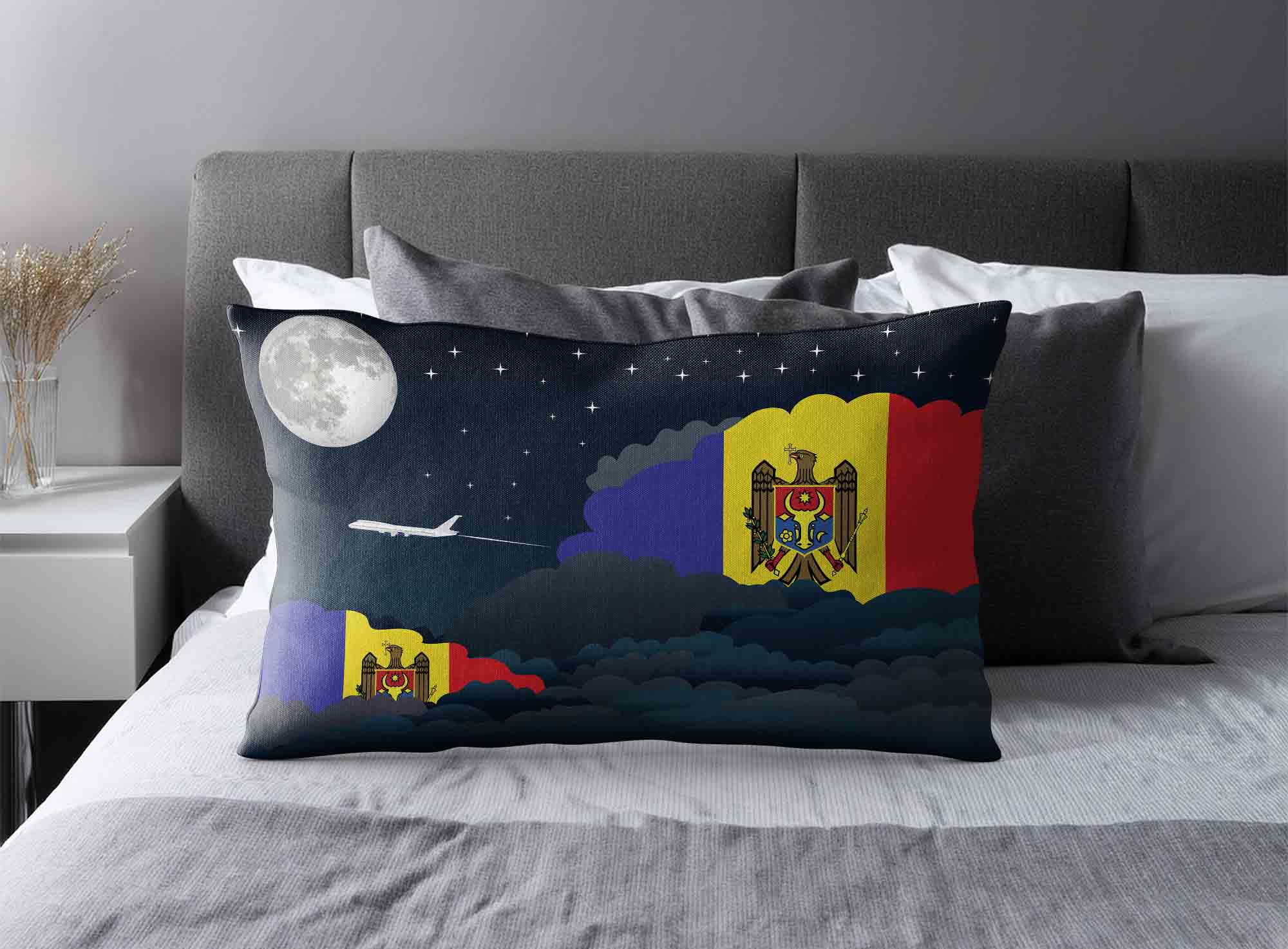 Moldova World Airplane Night Clouds Square & Rectangle Pillow Cases | Aviation Night Sky Decorative Throw Pillow Covers image 2