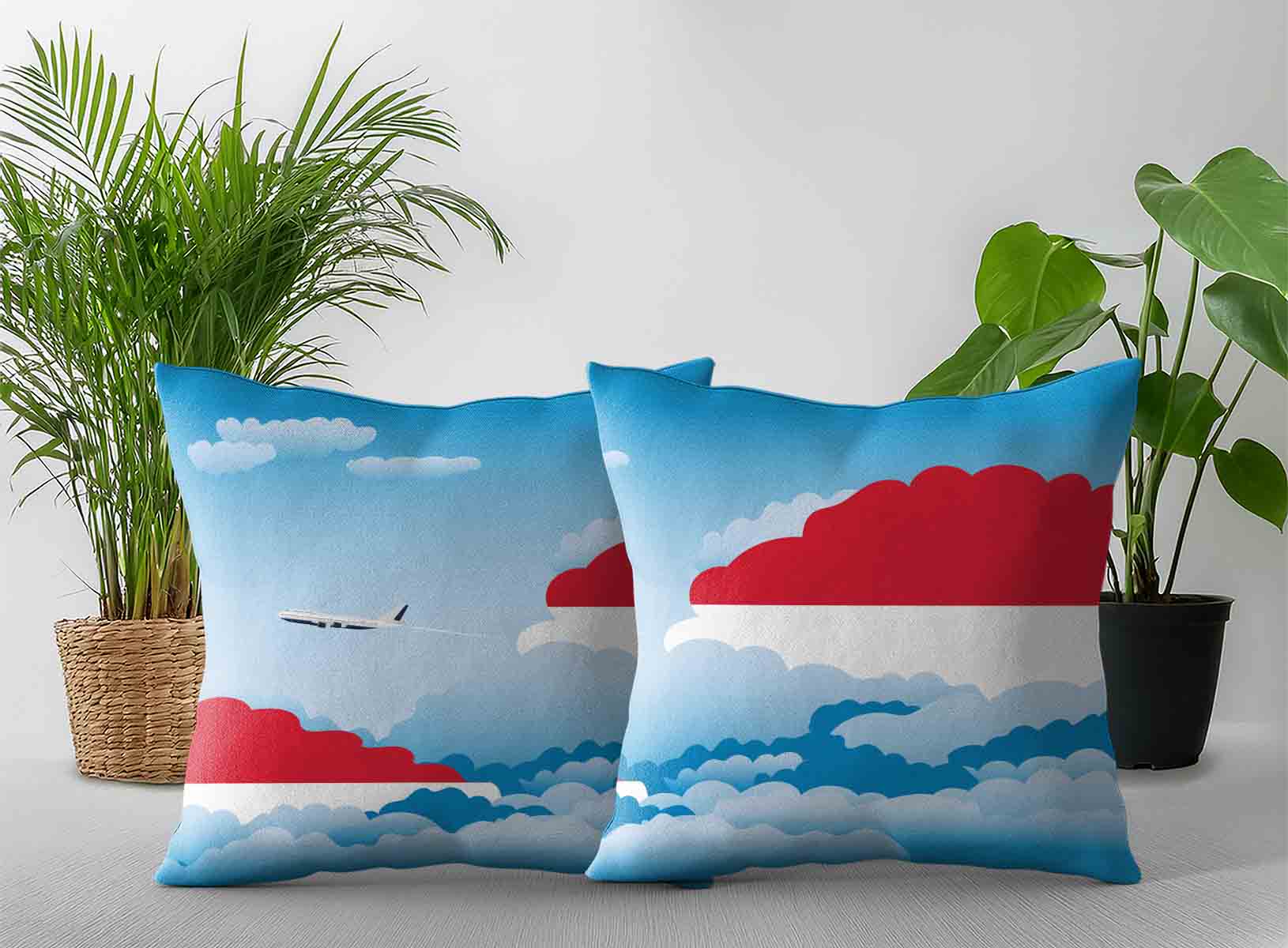 Monaco World Airplane Day Clouds Square & Rectangle Pillow Cases | Aviation Sky Travel Decorative Throw Pillow Covers