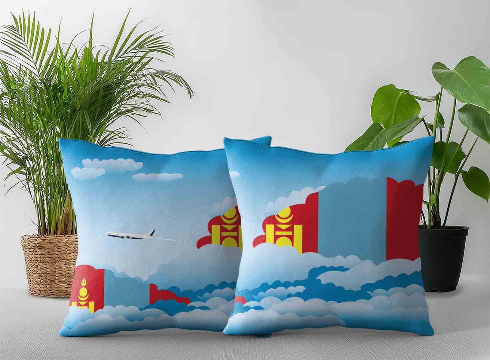 Mongolia World Airplane Day Clouds Square & Rectangle Pillow Cases | Aviation Sky Travel Decorative Throw Pillow Covers