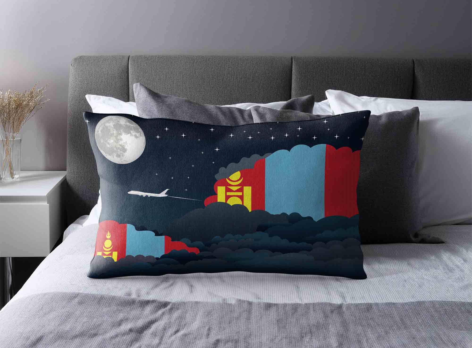 Mongolia World Airplane Night Clouds Square & Rectangle Pillow Cases | Aviation Night Sky Decorative Throw Pillow Covers image 2