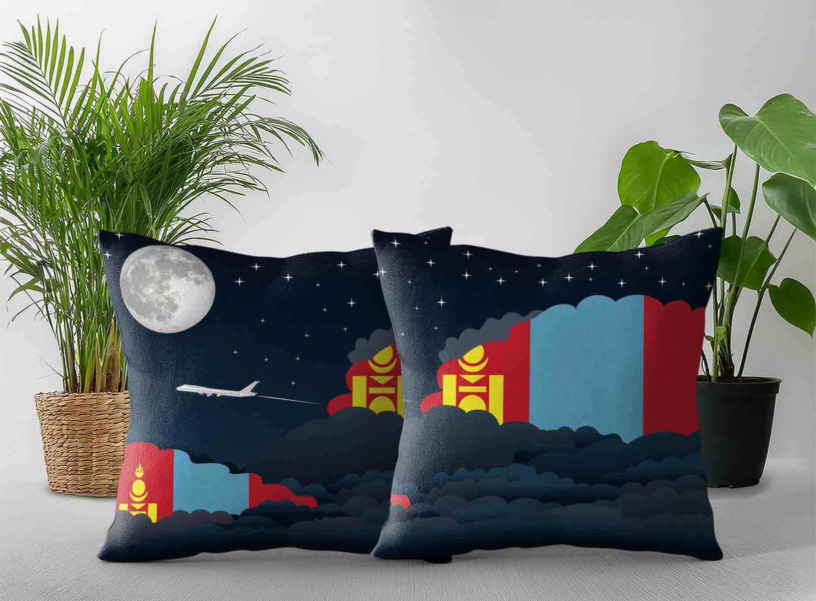 Mongolia World Airplane Night Clouds Square & Rectangle Pillow Cases | Aviation Night Sky Decorative Throw Pillow Covers