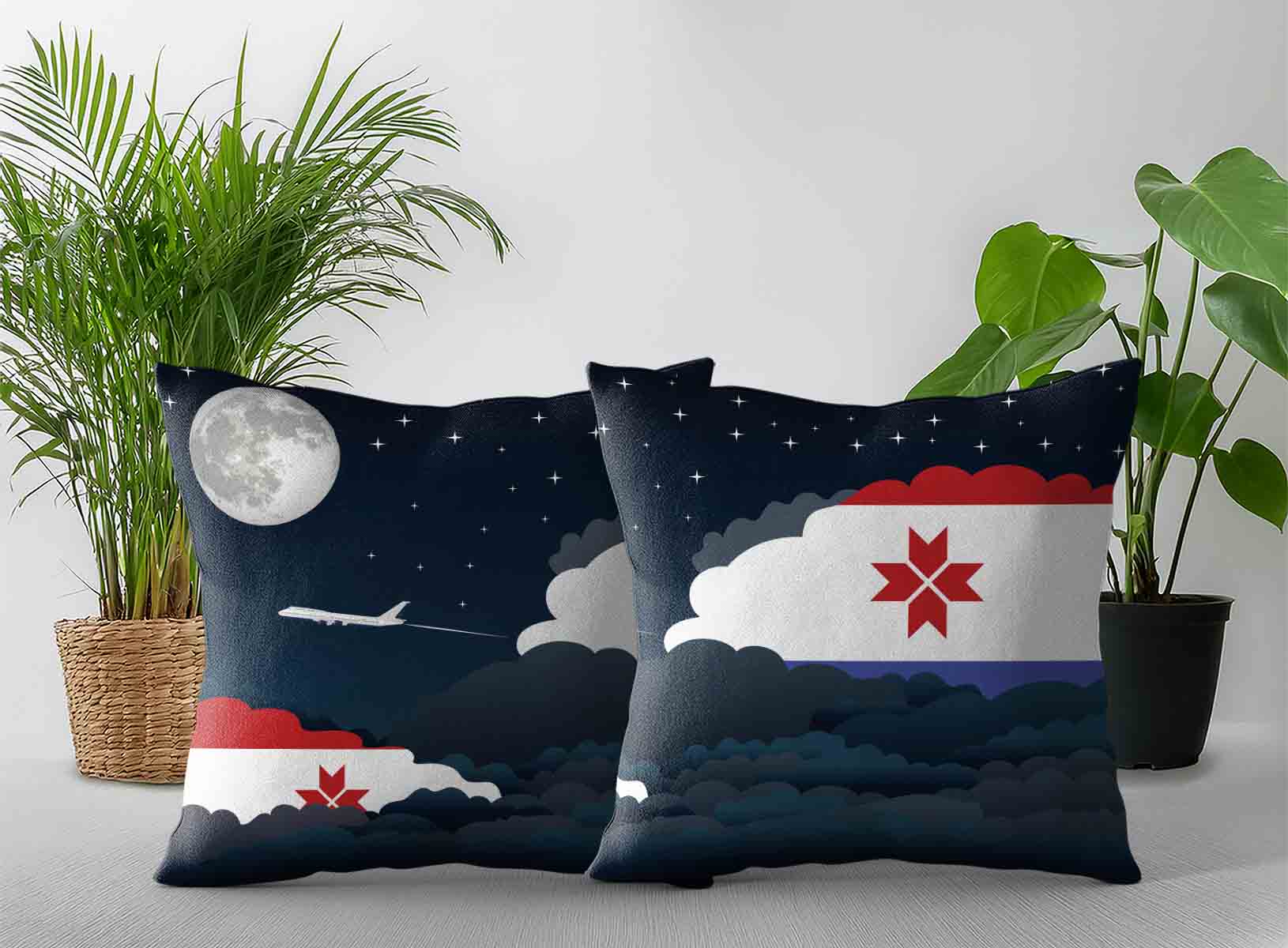 Mordovia World Airplane Night Clouds Square & Rectangle Pillow Cases | Aviation Night Sky Decorative Throw Pillow Covers