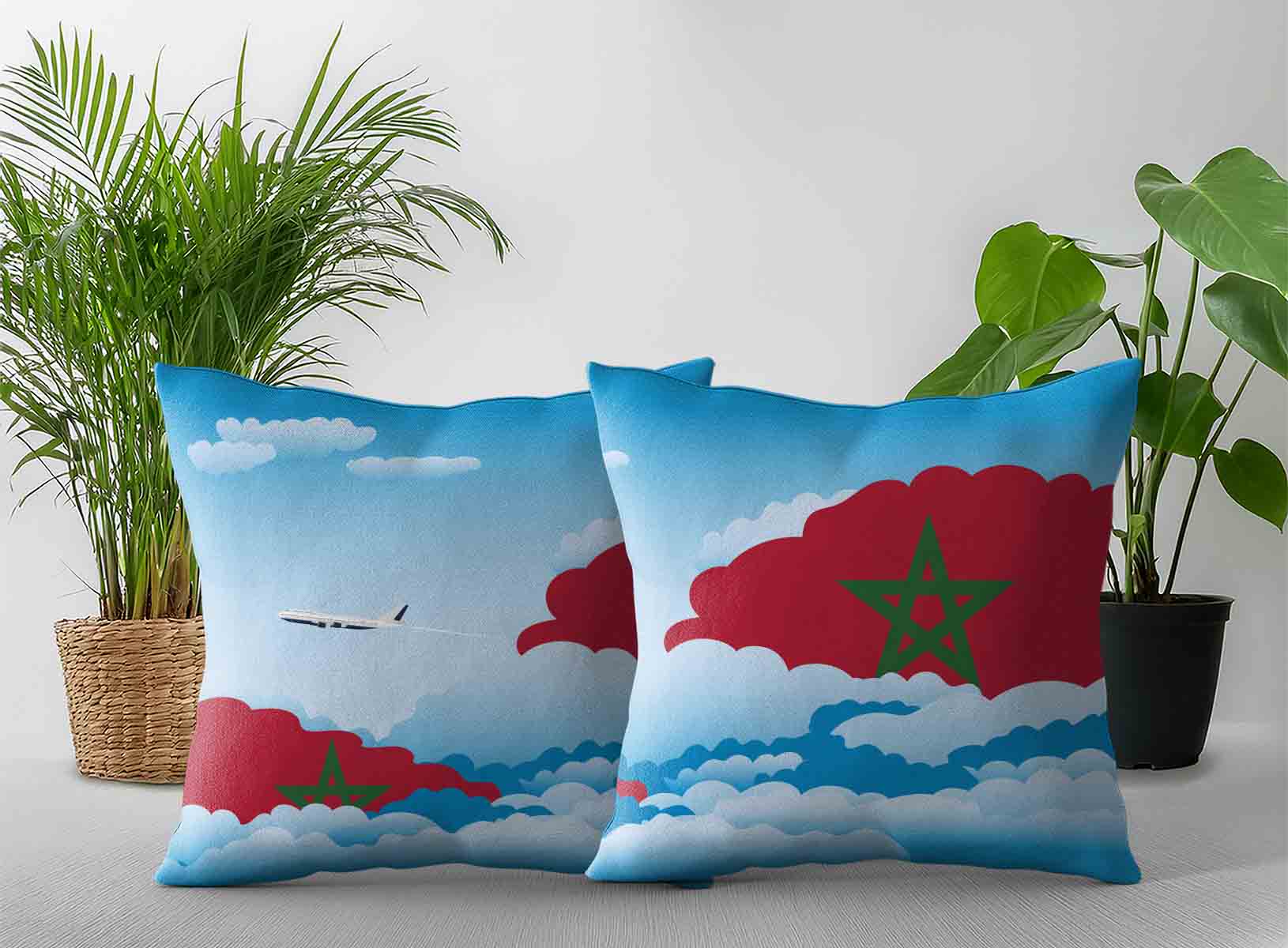 Morocco World Airplane Day Clouds Square & Rectangle Pillow Cases | Aviation Sky Travel Decorative Throw Pillow Covers