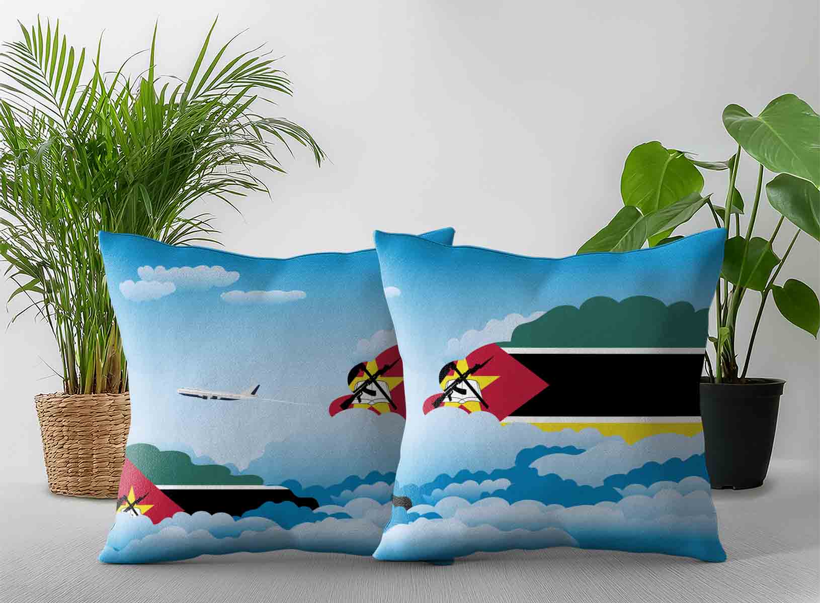 Mozambique World Airplane Day Clouds Square & Rectangle Pillow Cases | Aviation Sky Travel Decorative Throw Pillow Covers