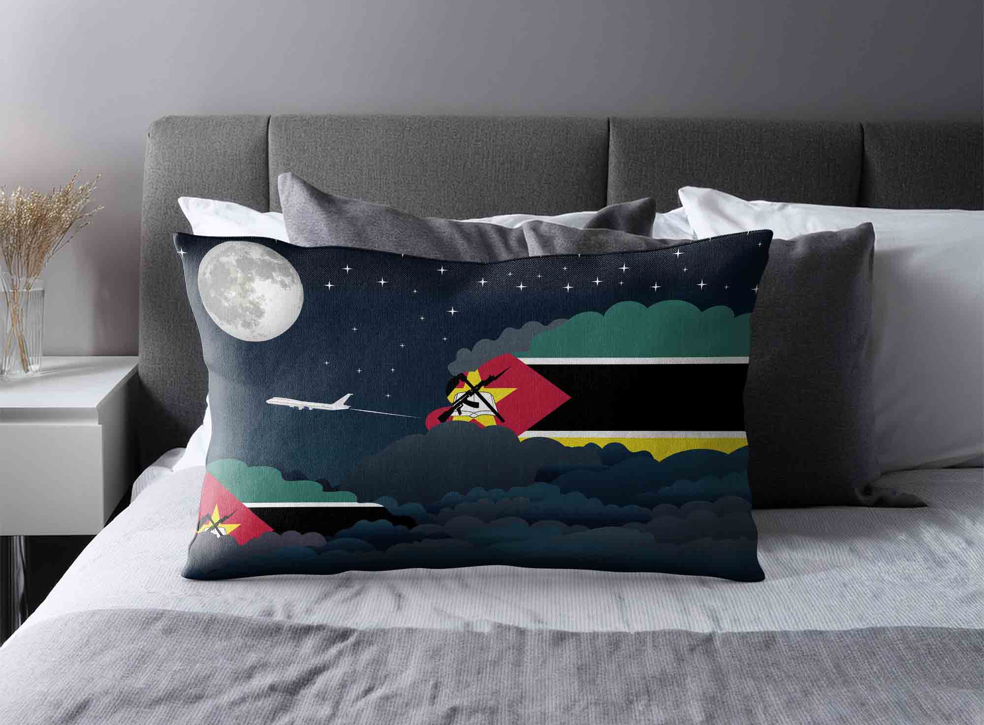 Mozambique World Airplane Night Clouds Square & Rectangle Pillow Cases | Aviation Night Sky Decorative Throw Pillow Covers image 2