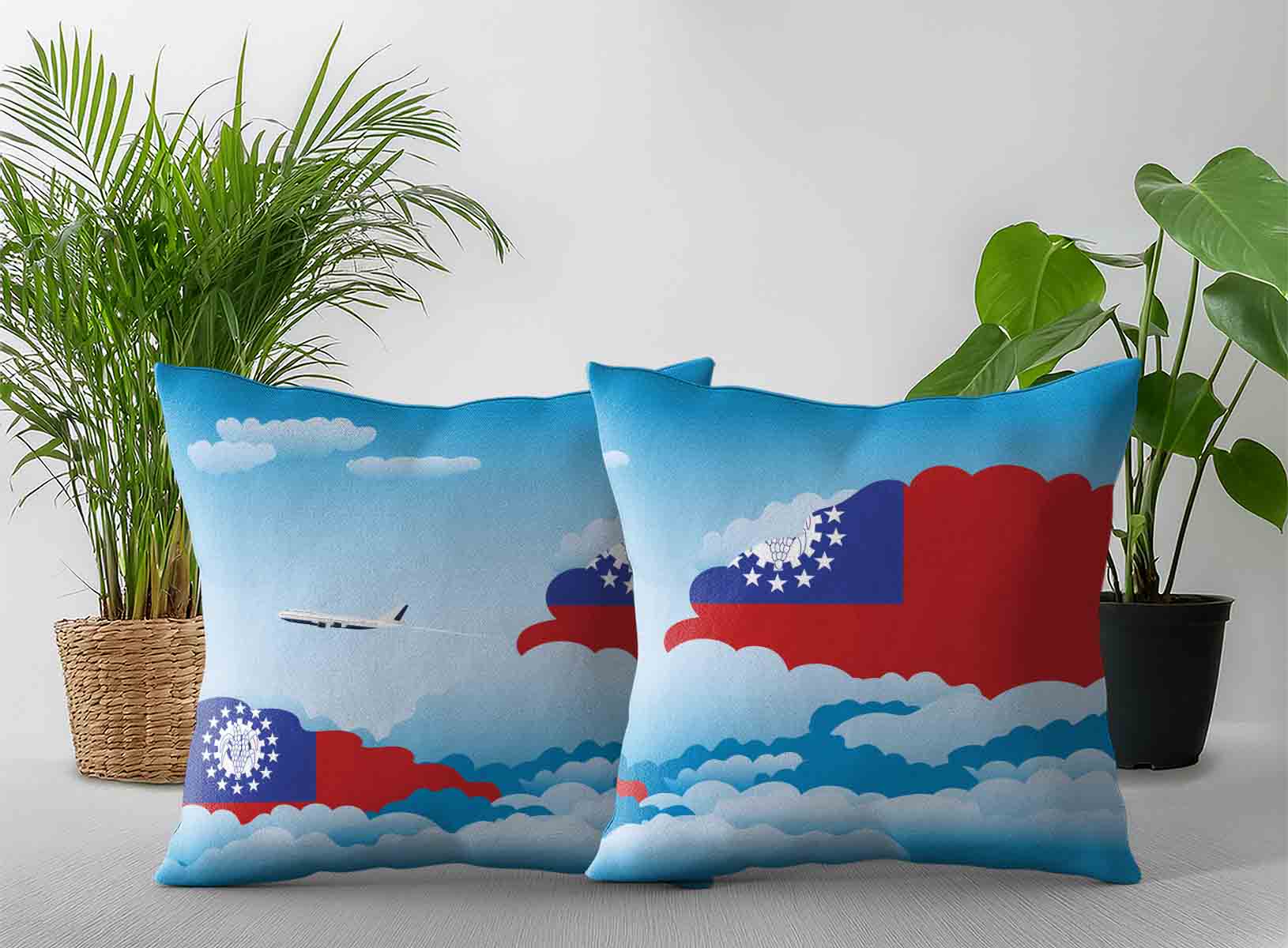 Myanmar Burma World Airplane Day Clouds Square & Rectangle Pillow Cases | Aviation Sky Travel Decorative Throw Pillow Covers