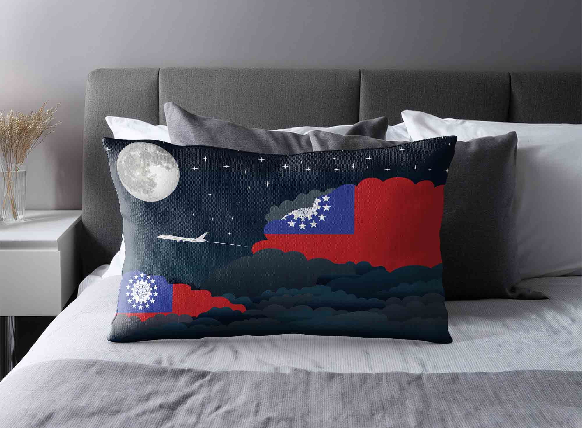 Myanmar Burma World Airplane Night Clouds Square & Rectangle Pillow Cases | Aviation Night Sky Decorative Throw Pillow Covers image 2