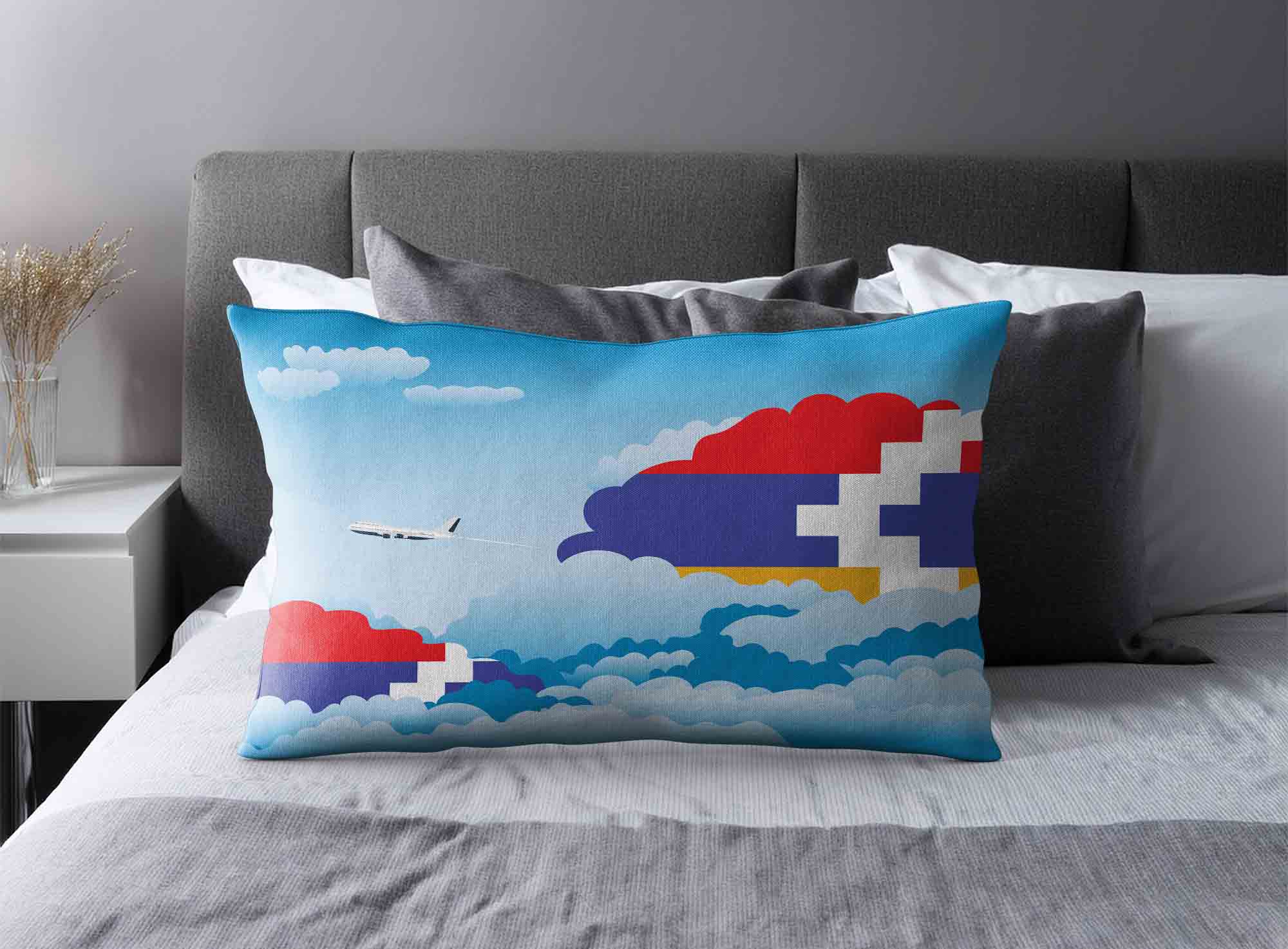 Nagorno Karabakh Republic World Airplane Day Clouds Square & Rectangle Pillow Cases | Aviation Sky Travel Decorative Throw Pillow Covers image 2