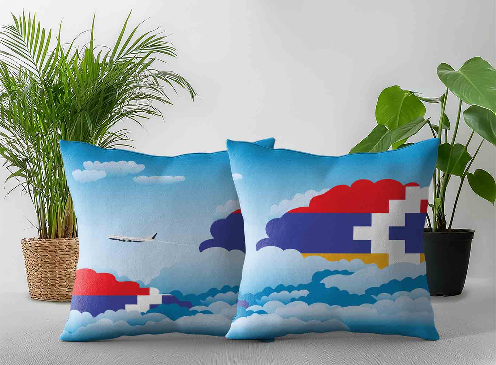 Nagorno Karabakh Republic World Airplane Day Clouds Square & Rectangle Pillow Cases | Aviation Sky Travel Decorative Throw Pillow Covers