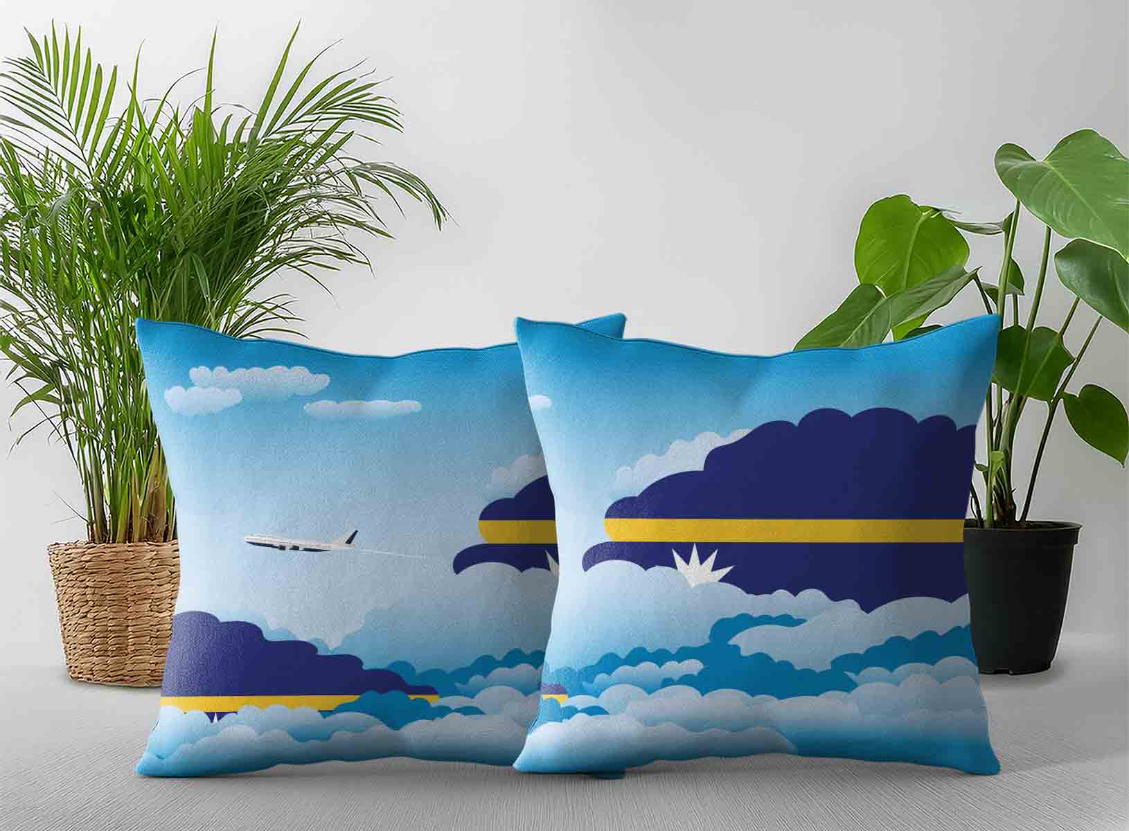 Nauru World Airplane Day Clouds Square & Rectangle Pillow Cases | Aviation Sky Travel Decorative Throw Pillow Covers