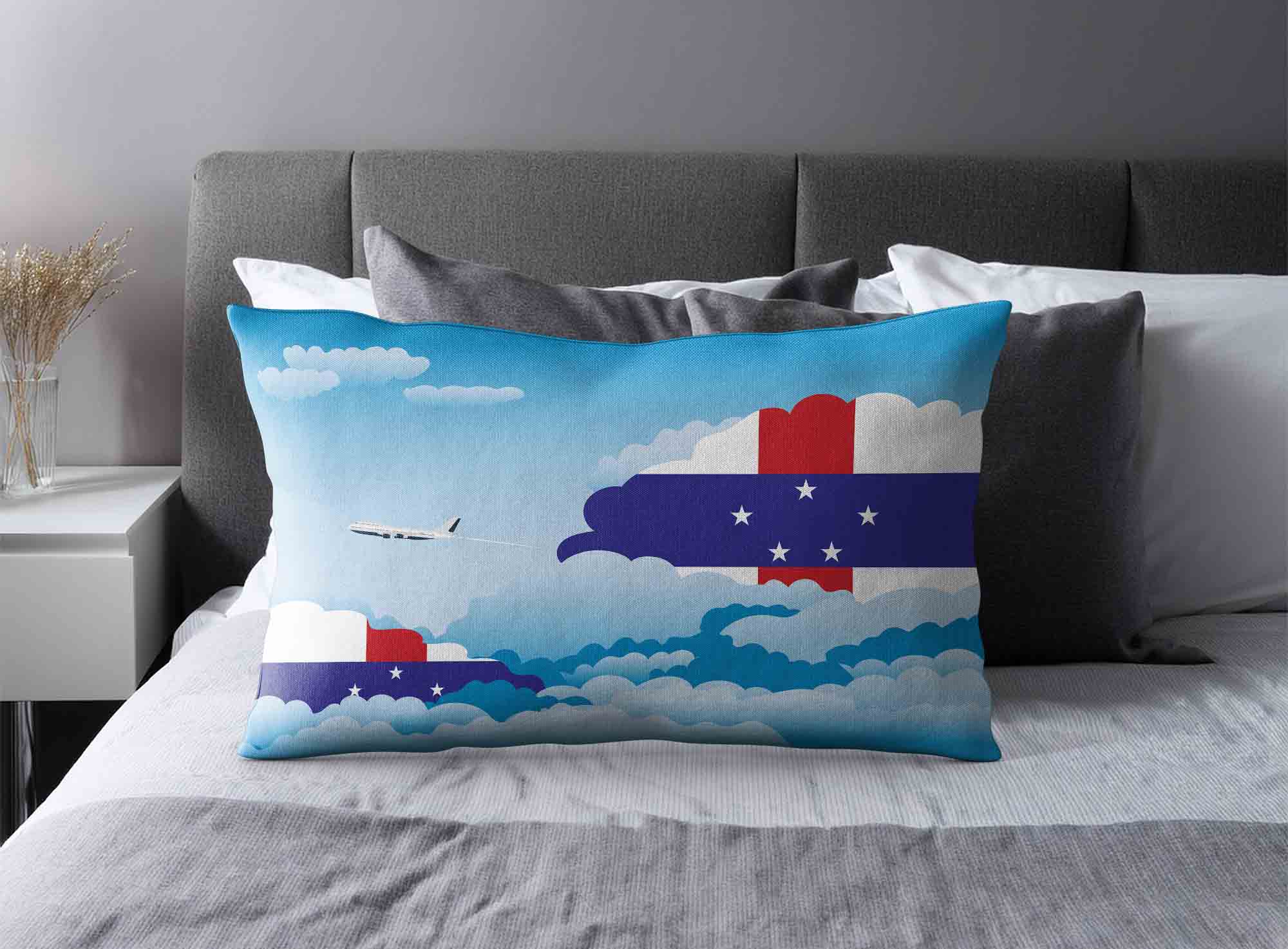 Netherlands Antilles World Airplane Day Clouds Square & Rectangle Pillow Cases | Aviation Sky Travel Decorative Throw Pillow Covers image 2