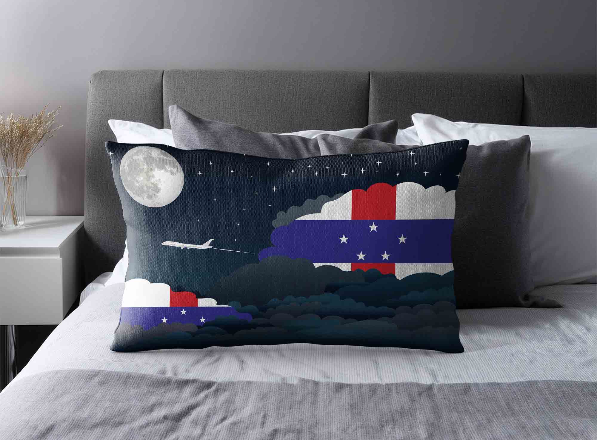 Netherlands Antilles World Airplane Night Clouds Square & Rectangle Pillow Cases | Aviation Night Sky Decorative Throw Pillow Covers image 2