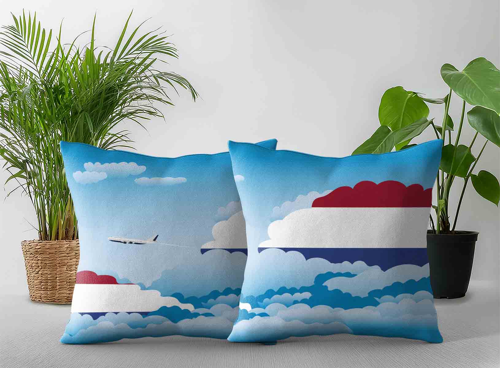 Netherlands World Airplane Day Clouds Square & Rectangle Pillow Cases | Aviation Sky Travel Decorative Throw Pillow Covers