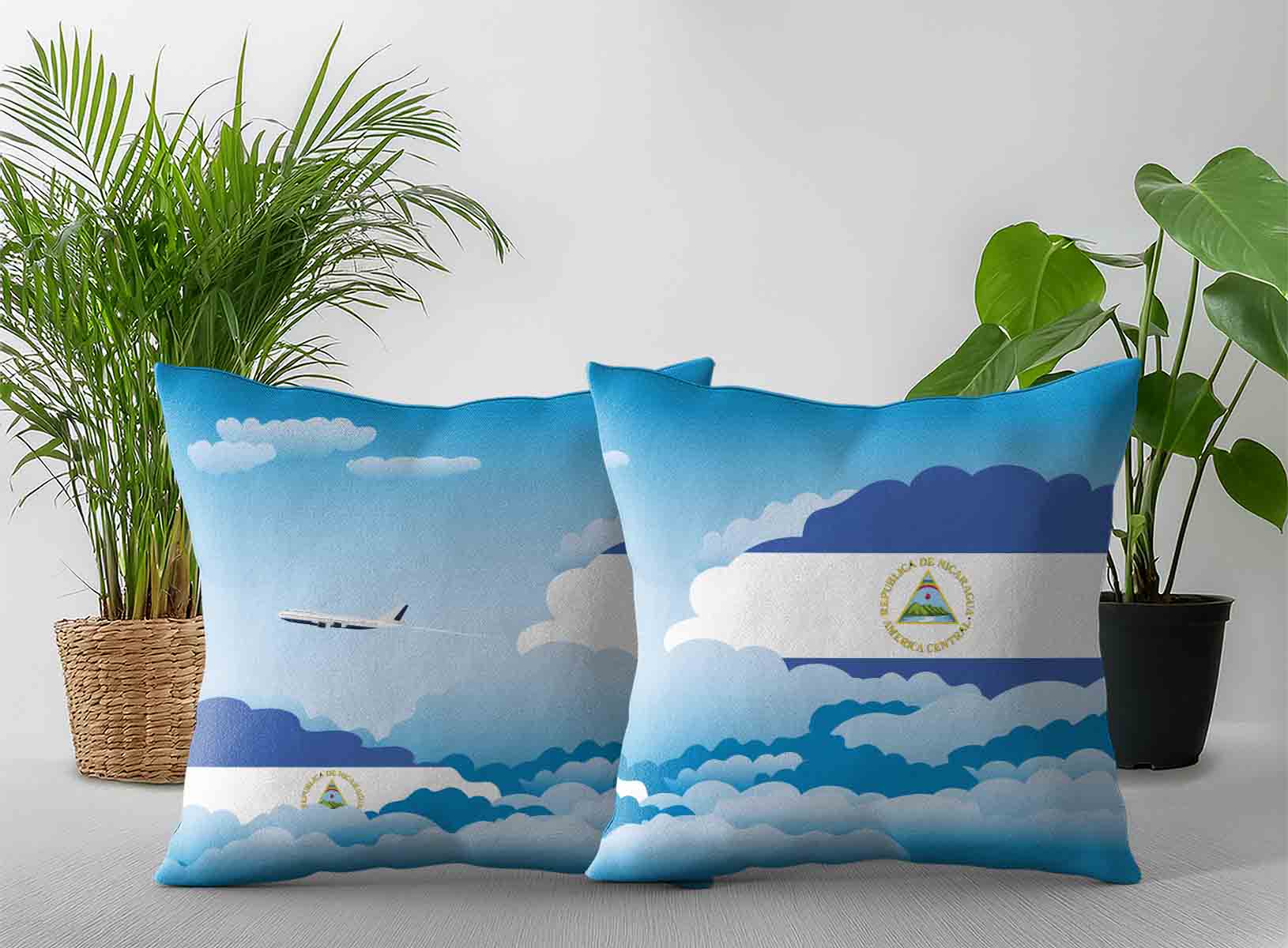Nicaragua World Airplane Day Clouds Square & Rectangle Pillow Cases | Aviation Sky Travel Decorative Throw Pillow Covers
