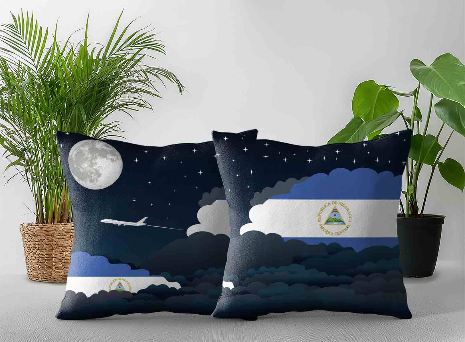 Nicaragua World Airplane Night Clouds Square & Rectangle Pillow Cases | Aviation Night Sky Decorative Throw Pillow Covers