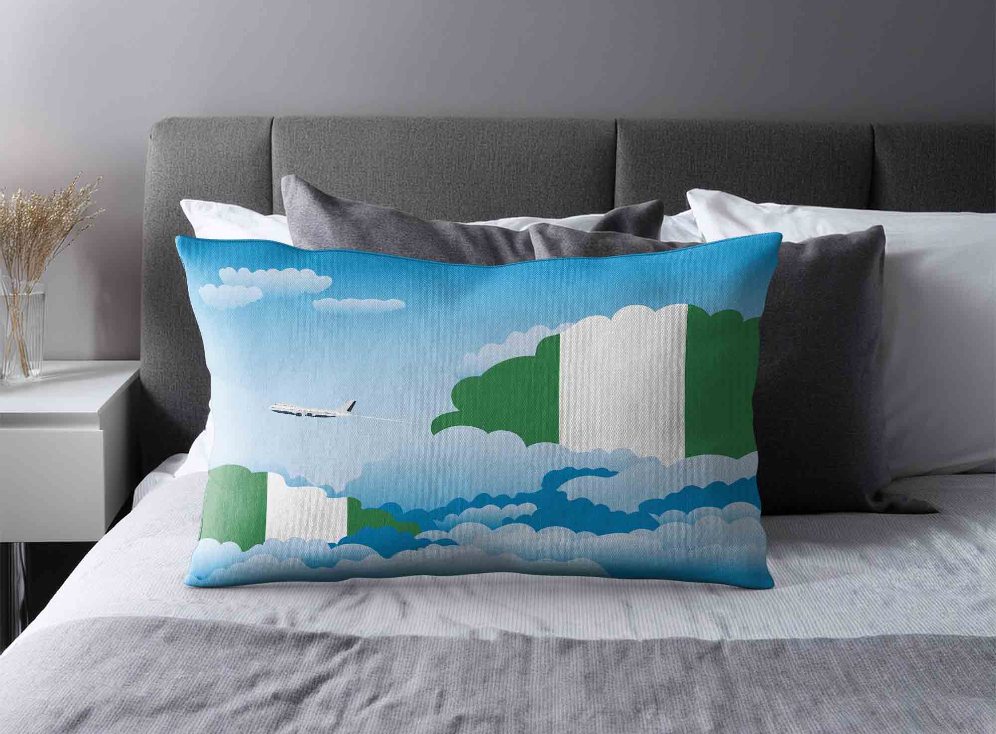 Nigeria World Airplane Day Clouds Square & Rectangle Pillow Cases | Aviation Sky Travel Decorative Throw Pillow Covers image 2