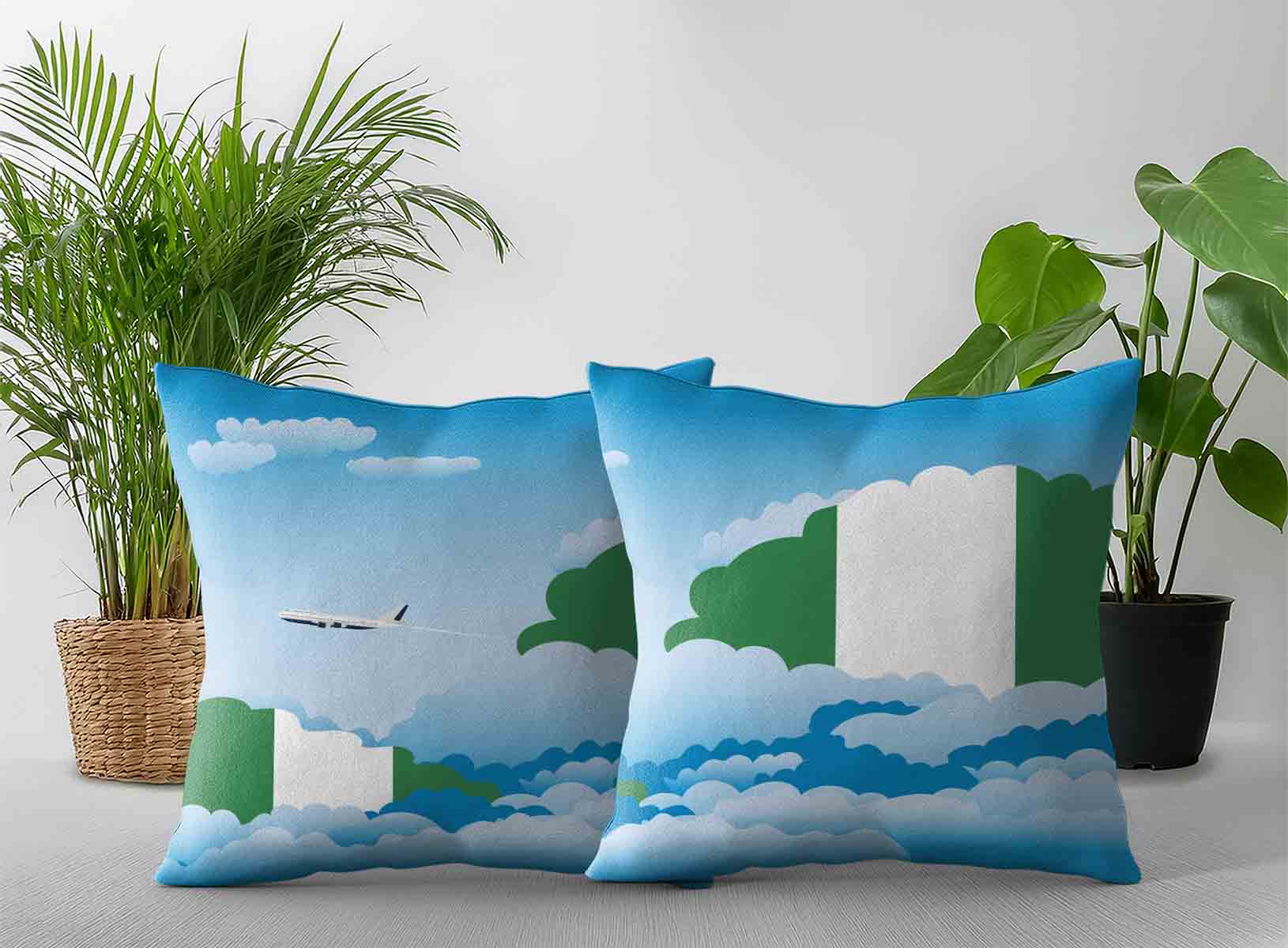 Nigeria World Airplane Day Clouds Square & Rectangle Pillow Cases | Aviation Sky Travel Decorative Throw Pillow Covers