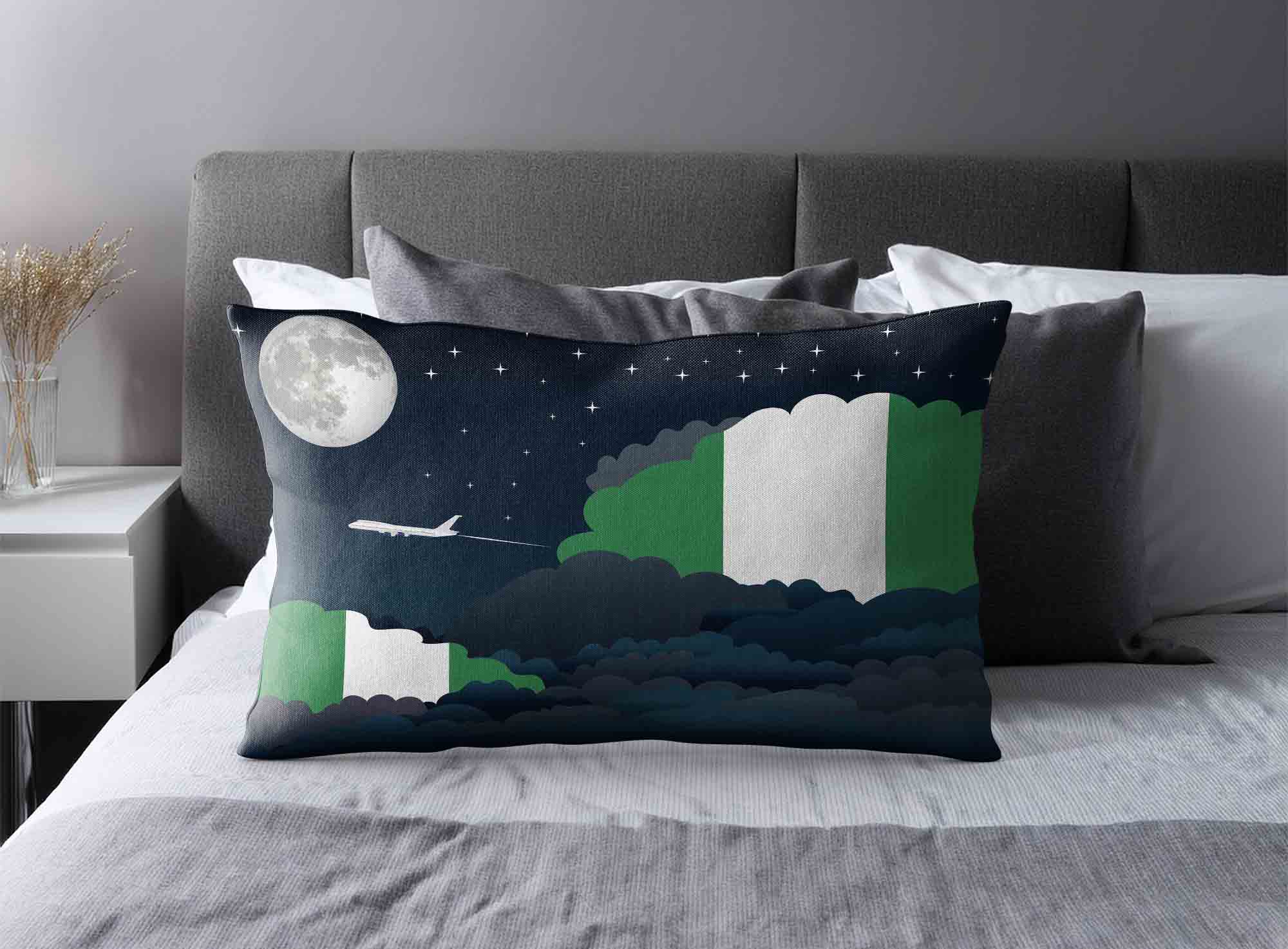 Nigeria World Airplane Night Clouds Square & Rectangle Pillow Cases | Aviation Night Sky Decorative Throw Pillow Covers image 2