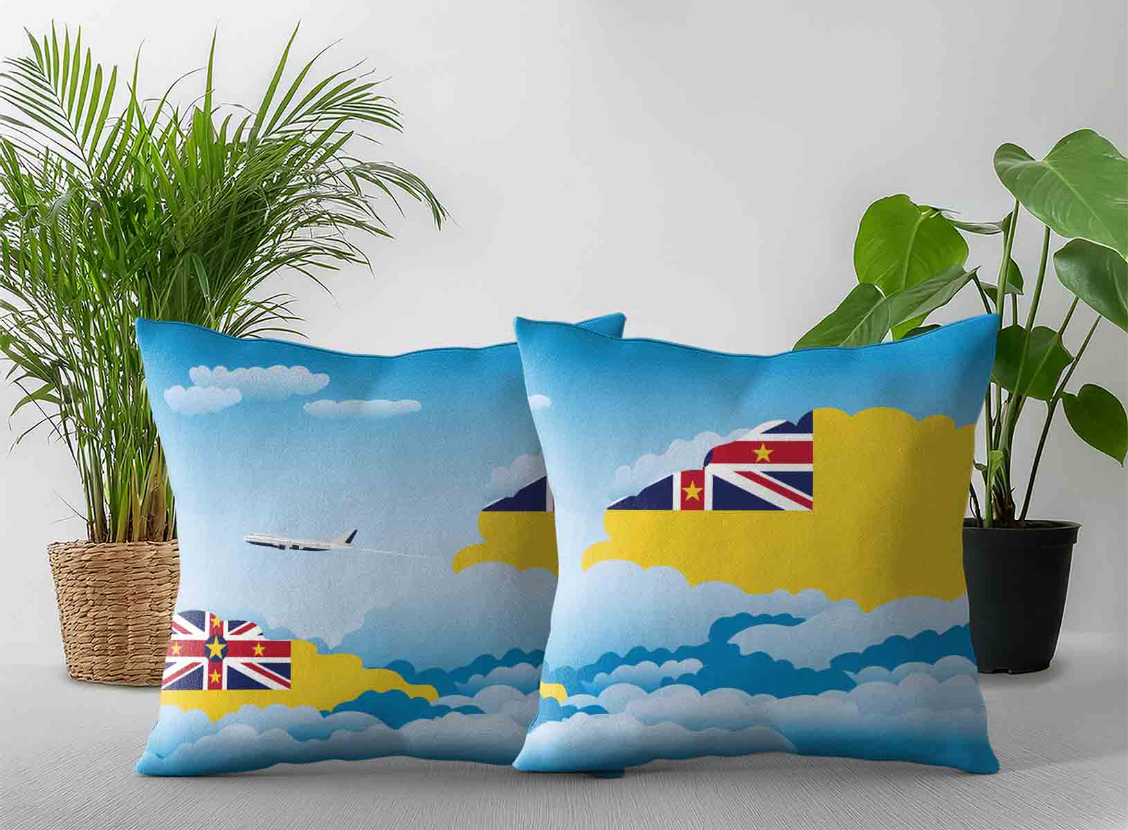 Niue World Airplane Day Clouds Square & Rectangle Pillow Cases | Aviation Sky Travel Decorative Throw Pillow Covers
