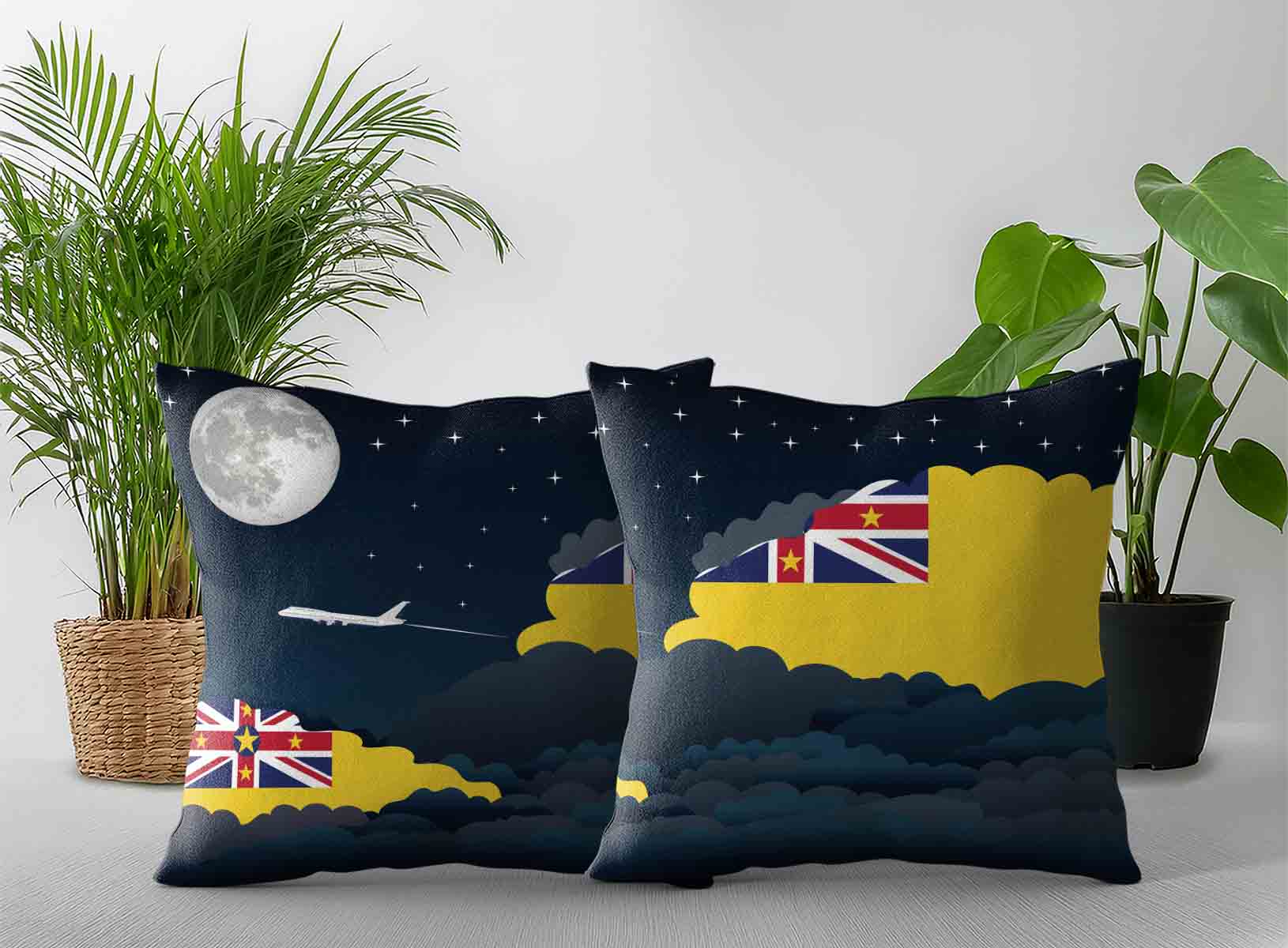 Niue World Airplane Night Clouds Square & Rectangle Pillow Cases | Aviation Night Sky Decorative Throw Pillow Covers