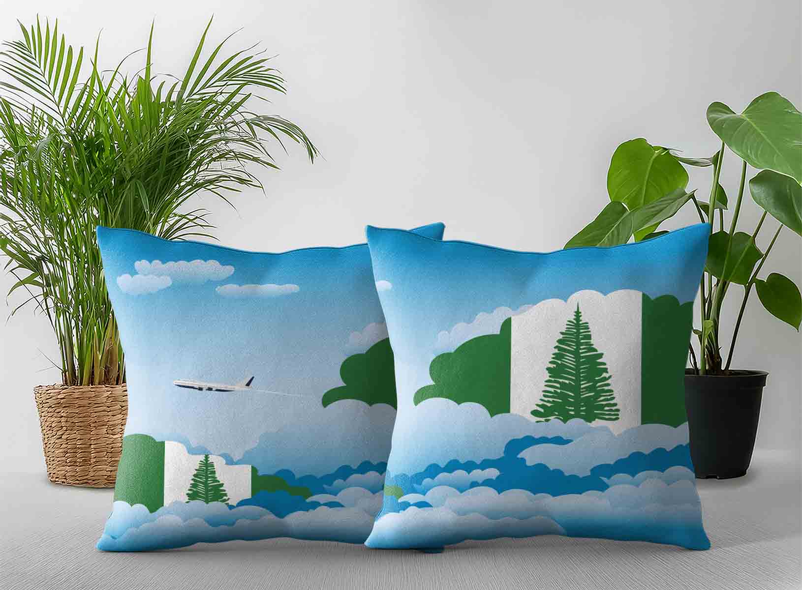 Norfolk Island World Airplane Day Clouds Square & Rectangle Pillow Cases | Aviation Sky Travel Decorative Throw Pillow Covers
