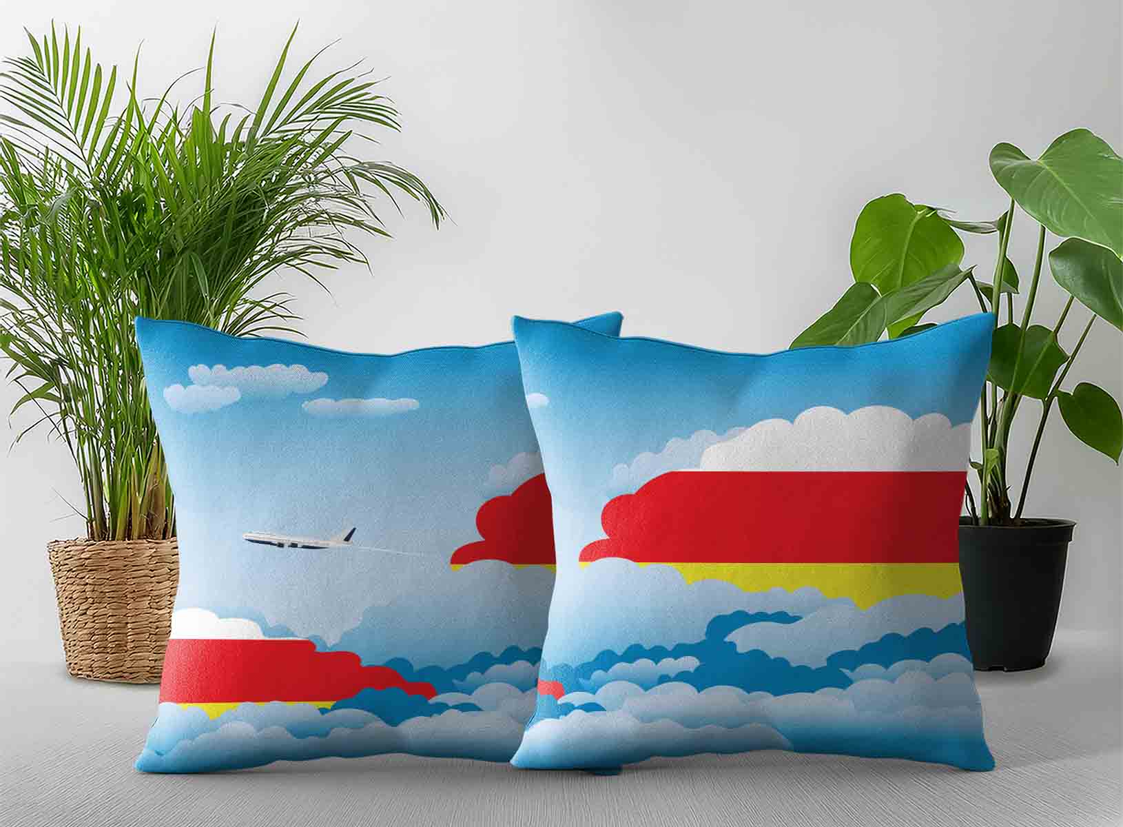 North Ossetia World Airplane Day Clouds Square & Rectangle Pillow Cases | Aviation Sky Travel Decorative Throw Pillow Covers