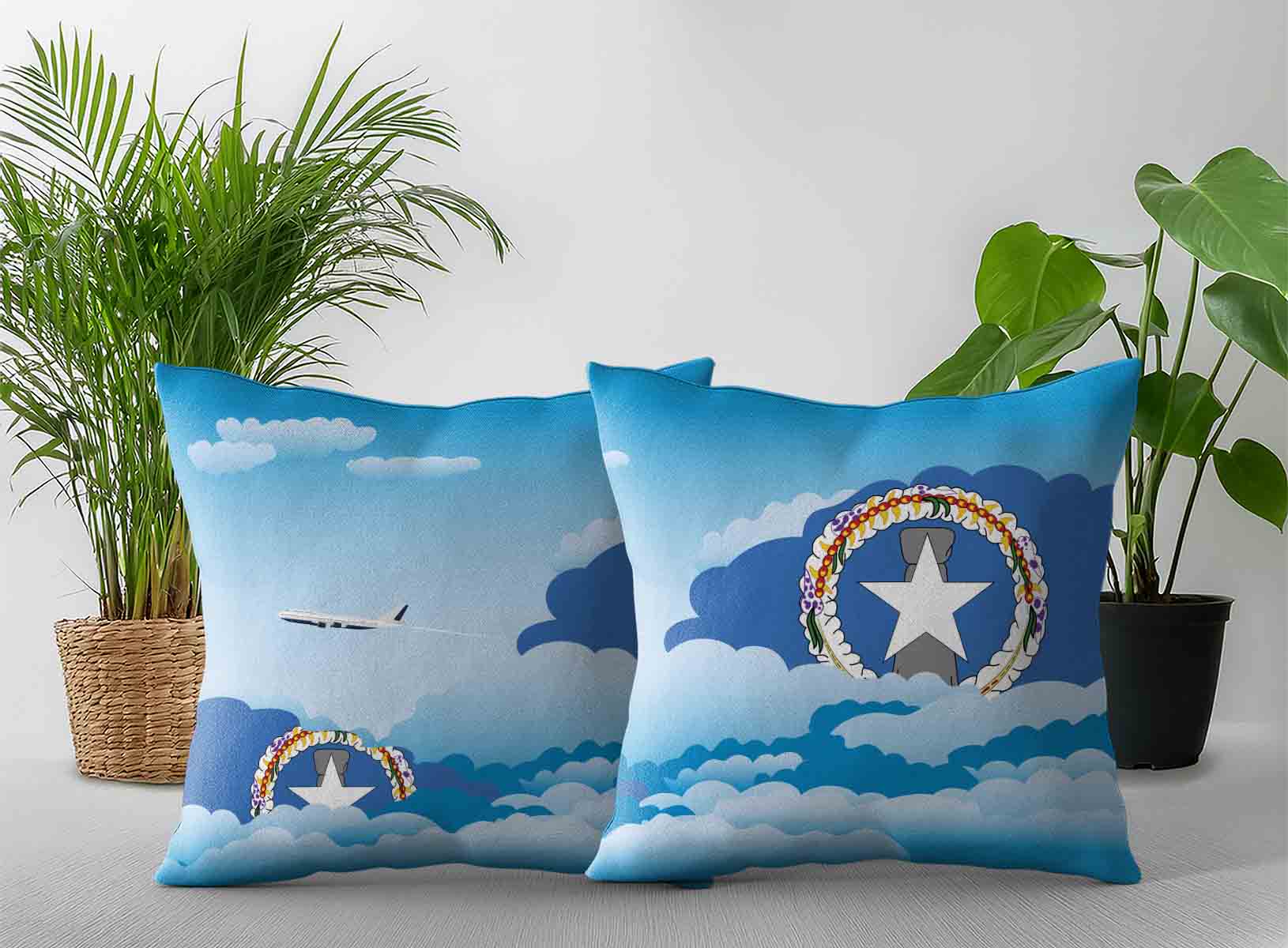 Northern Mariana Islands World Airplane Day Clouds Square & Rectangle Pillow Cases | Aviation Sky Travel Decorative Throw Pillow Covers