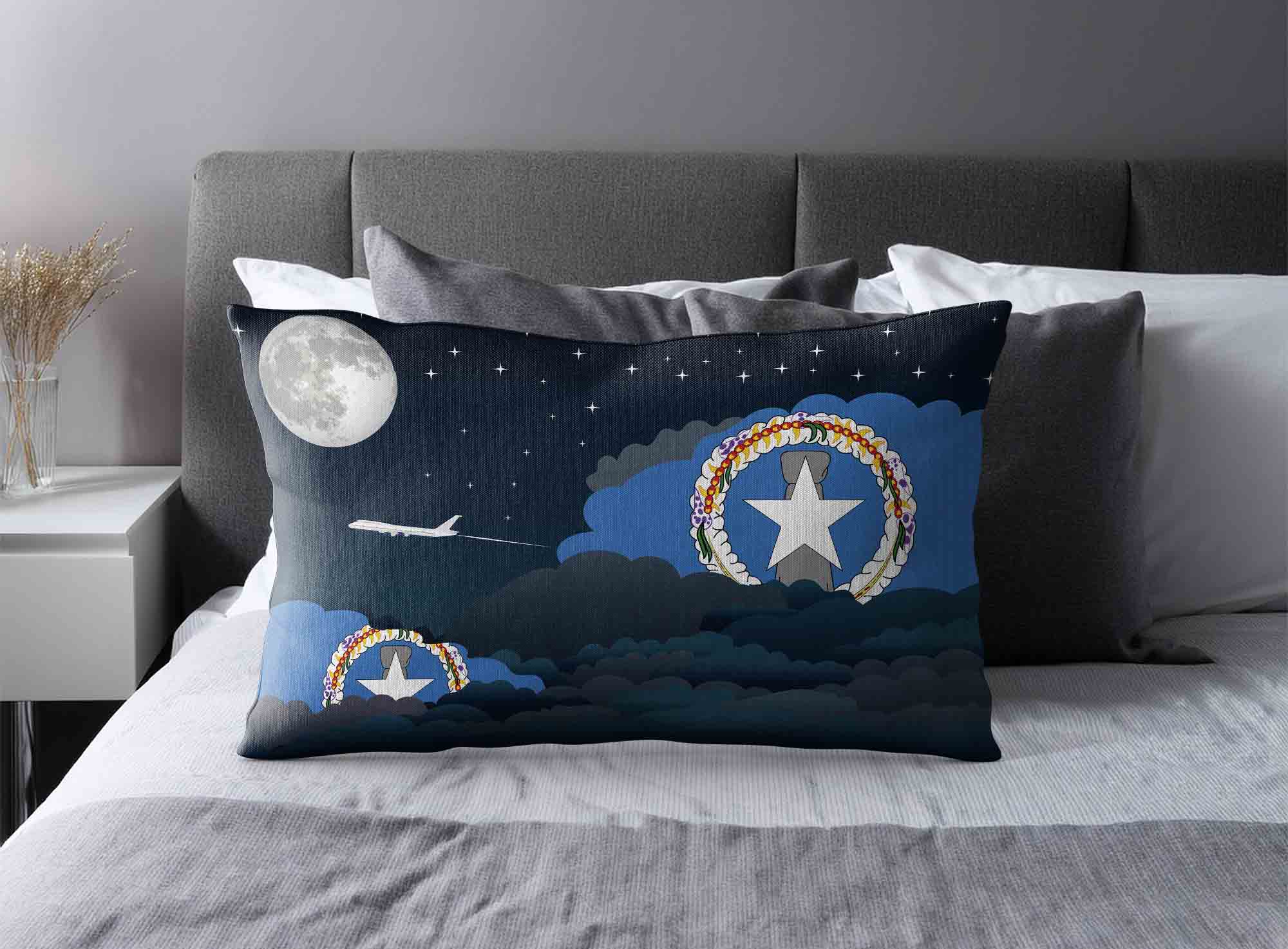 Northern Mariana Islands World Airplane Night Clouds Square & Rectangle Pillow Cases | Aviation Night Sky Decorative Throw Pillow Covers image 2
