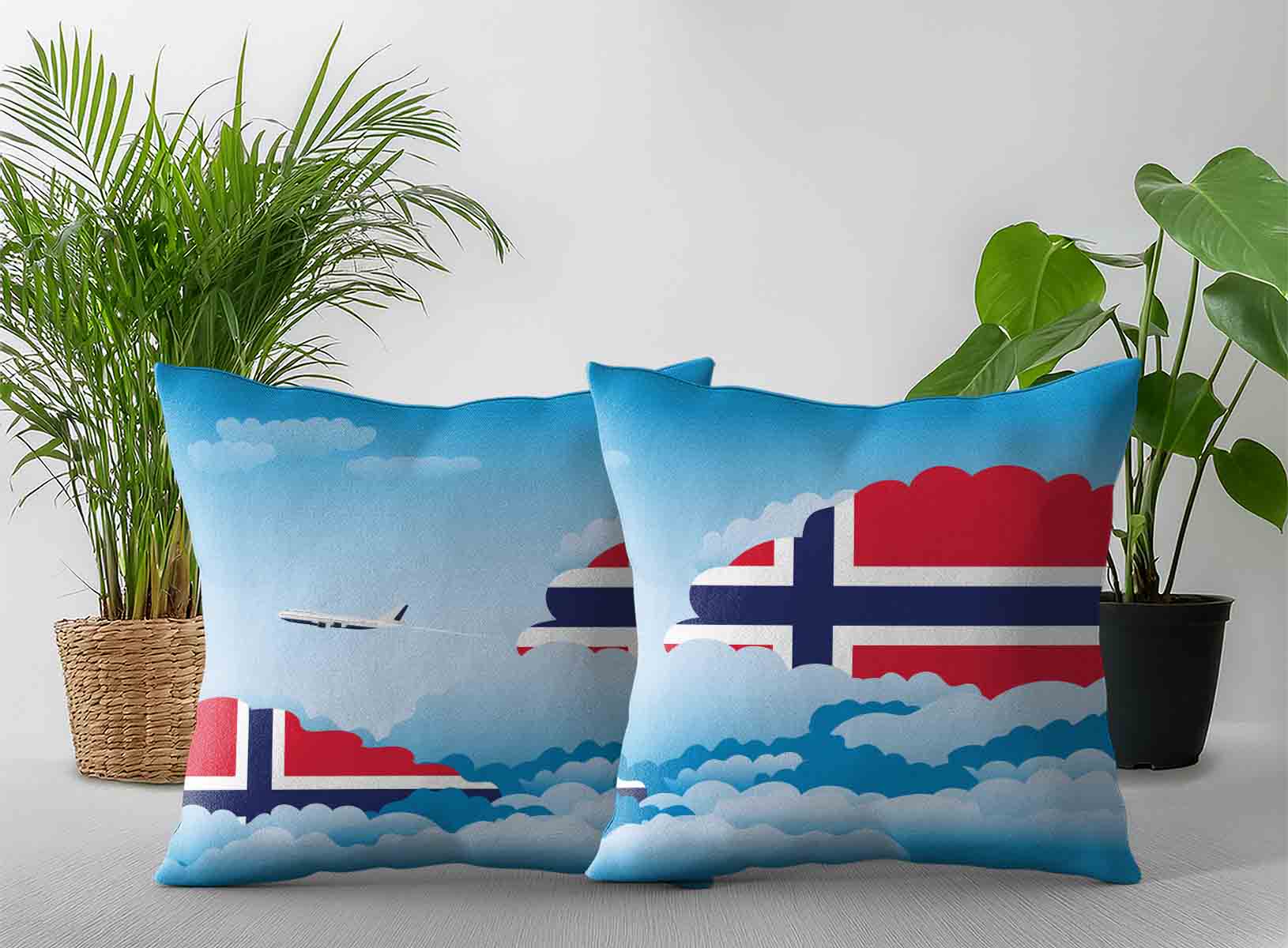 Norway World Airplane Day Clouds Square & Rectangle Pillow Cases | Aviation Sky Travel Decorative Throw Pillow Covers