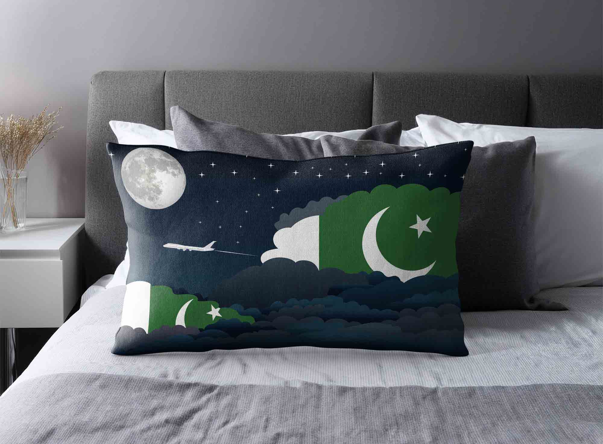 Pakistan World Airplane Night Clouds Square & Rectangle Pillow Cases | Aviation Night Sky Decorative Throw Pillow Covers image 2