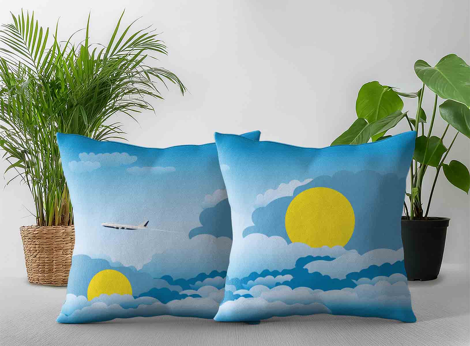 Palau World Airplane Day Clouds Square & Rectangle Pillow Cases | Aviation Sky Travel Decorative Throw Pillow Covers