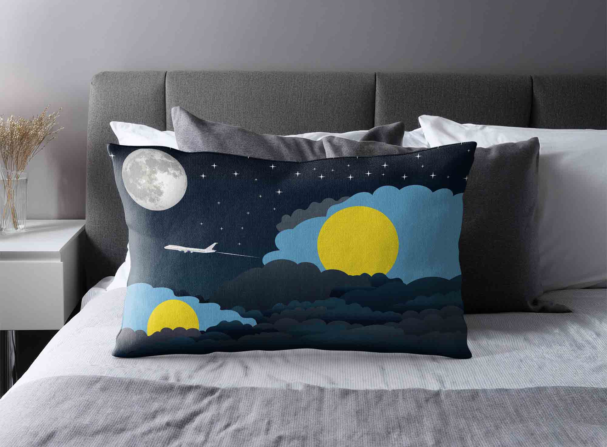 Palau World Airplane Night Clouds Square & Rectangle Pillow Cases | Aviation Night Sky Decorative Throw Pillow Covers image 2