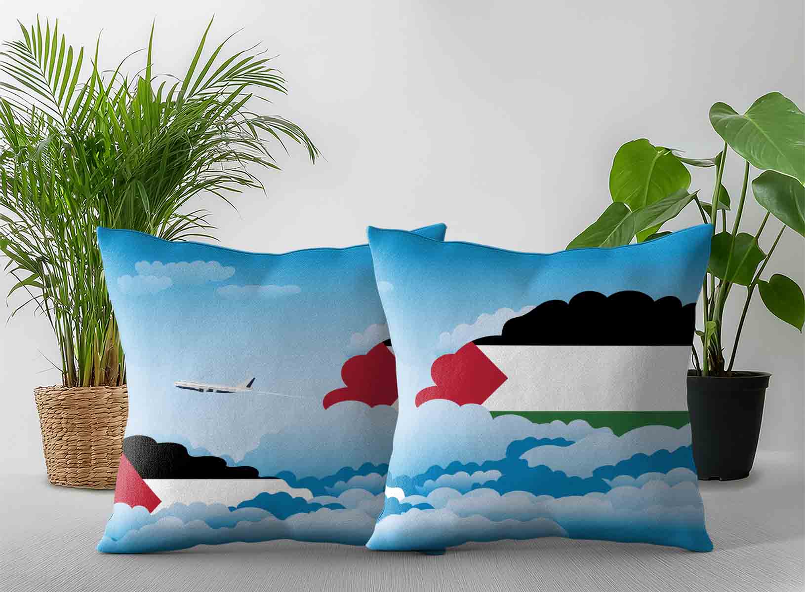 Palestine World Airplane Day Clouds Square & Rectangle Pillow Cases | Aviation Sky Travel Decorative Throw Pillow Covers