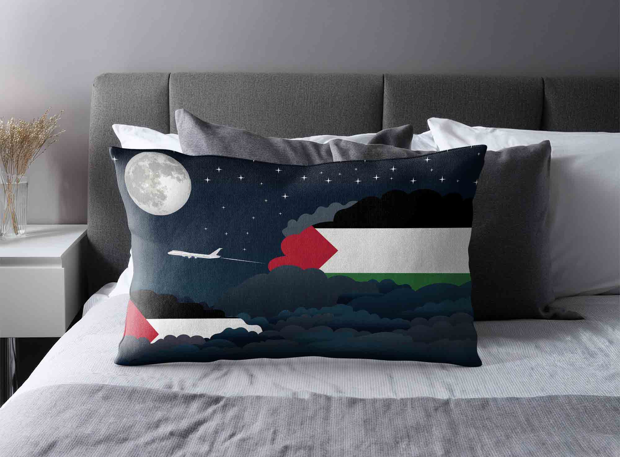 Palestine World Airplane Night Clouds Square & Rectangle Pillow Cases | Aviation Night Sky Decorative Throw Pillow Covers image 2