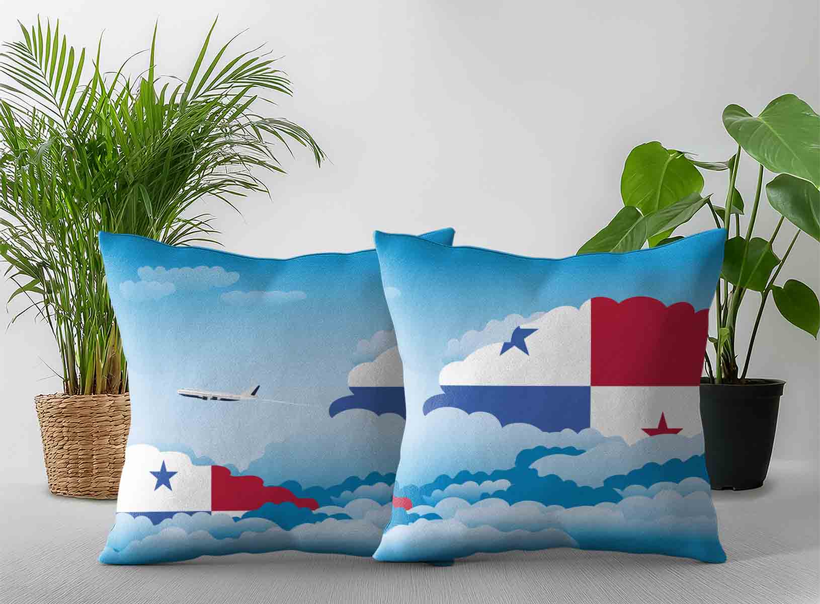 Panama World Airplane Day Clouds Square & Rectangle Pillow Cases | Aviation Sky Travel Decorative Throw Pillow Covers