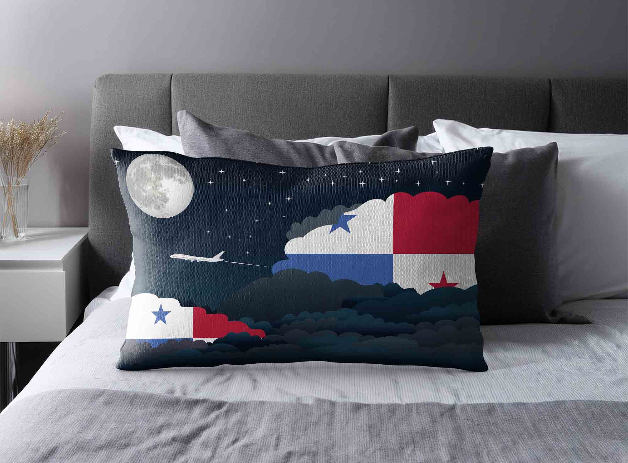 Panama World Airplane Night Clouds Square & Rectangle Pillow Cases | Aviation Night Sky Decorative Throw Pillow Covers image 2