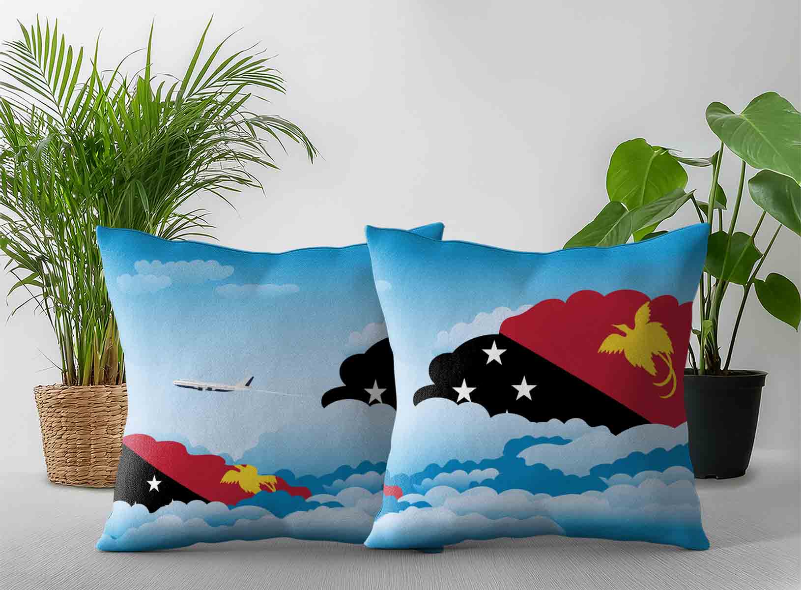 Papua New Guinea World Airplane Day Clouds Square & Rectangle Pillow Cases | Aviation Sky Travel Decorative Throw Pillow Covers