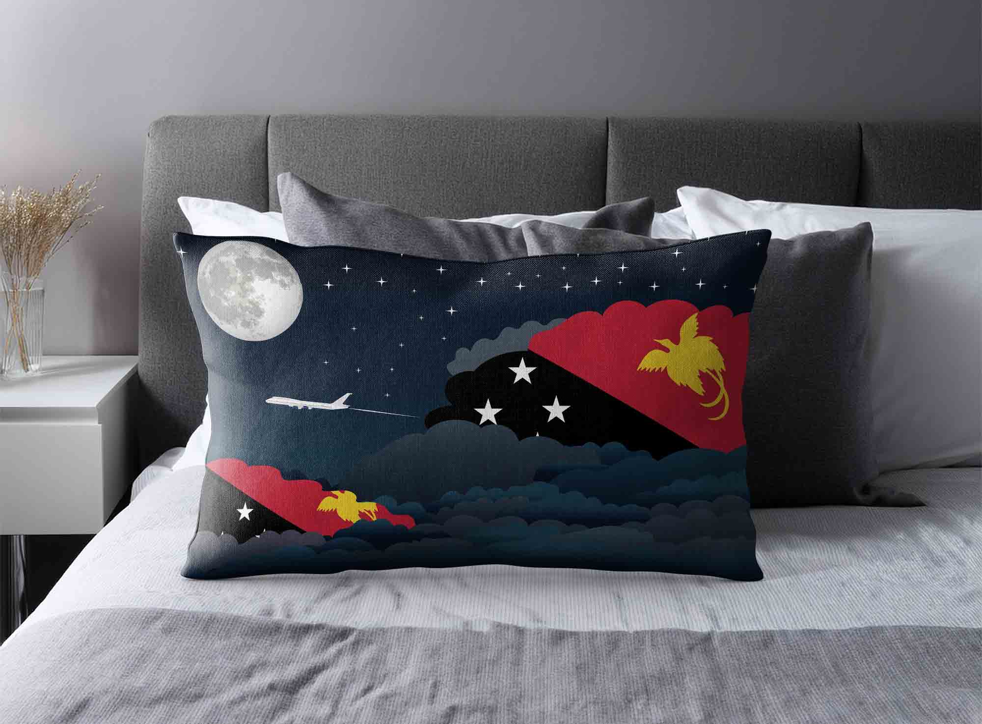 Papua New Guinea World Airplane Night Clouds Square & Rectangle Pillow Cases | Aviation Night Sky Decorative Throw Pillow Covers image 2