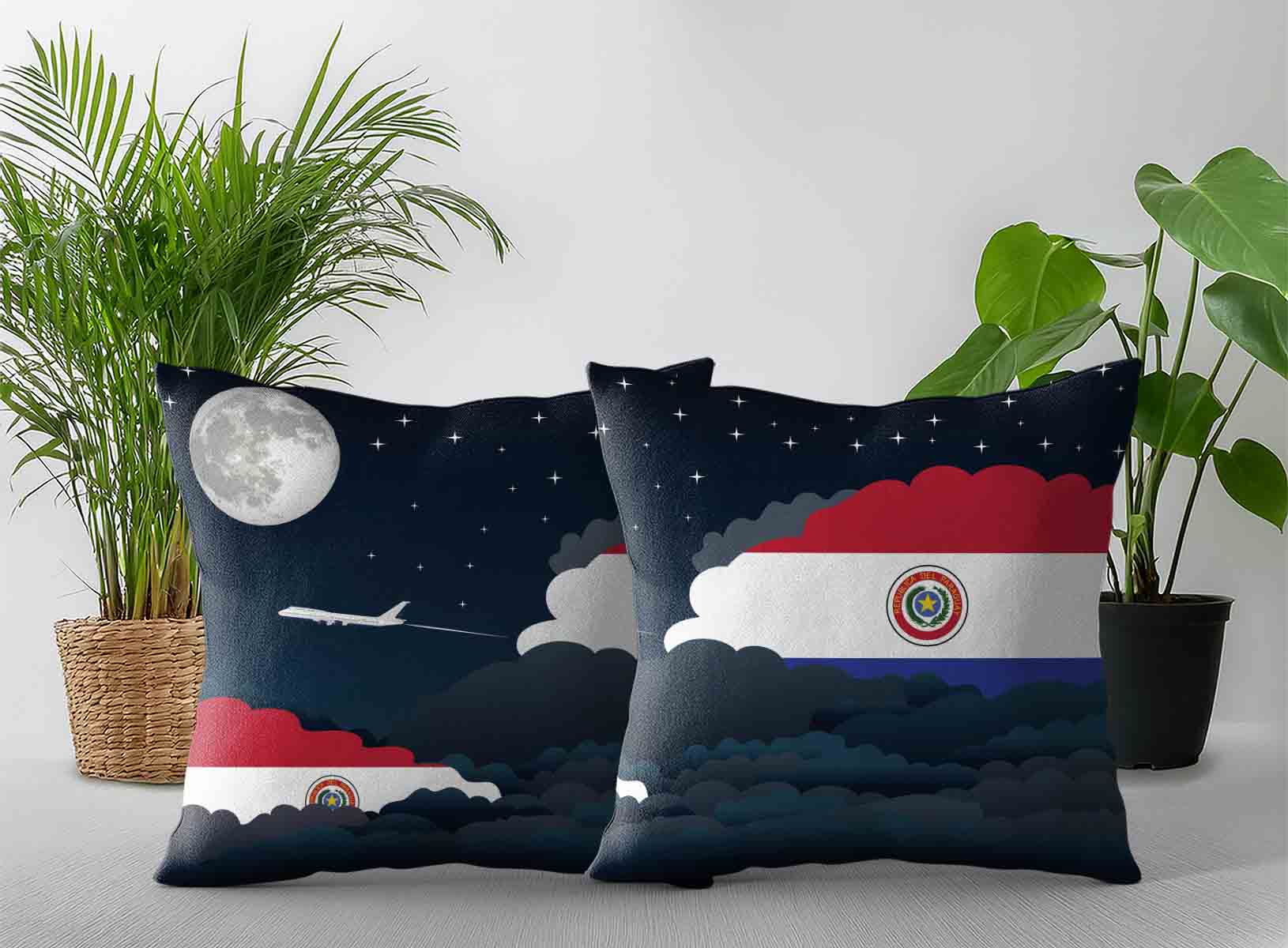 Paraguay World Airplane Night Clouds Square & Rectangle Pillow Cases | Aviation Night Sky Decorative Throw Pillow Covers