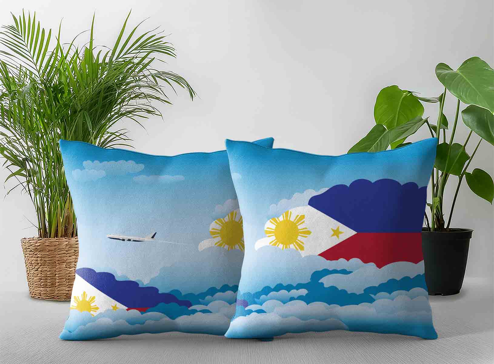 Philippines World Airplane Day Clouds Square & Rectangle Pillow Cases | Aviation Sky Travel Decorative Throw Pillow Covers