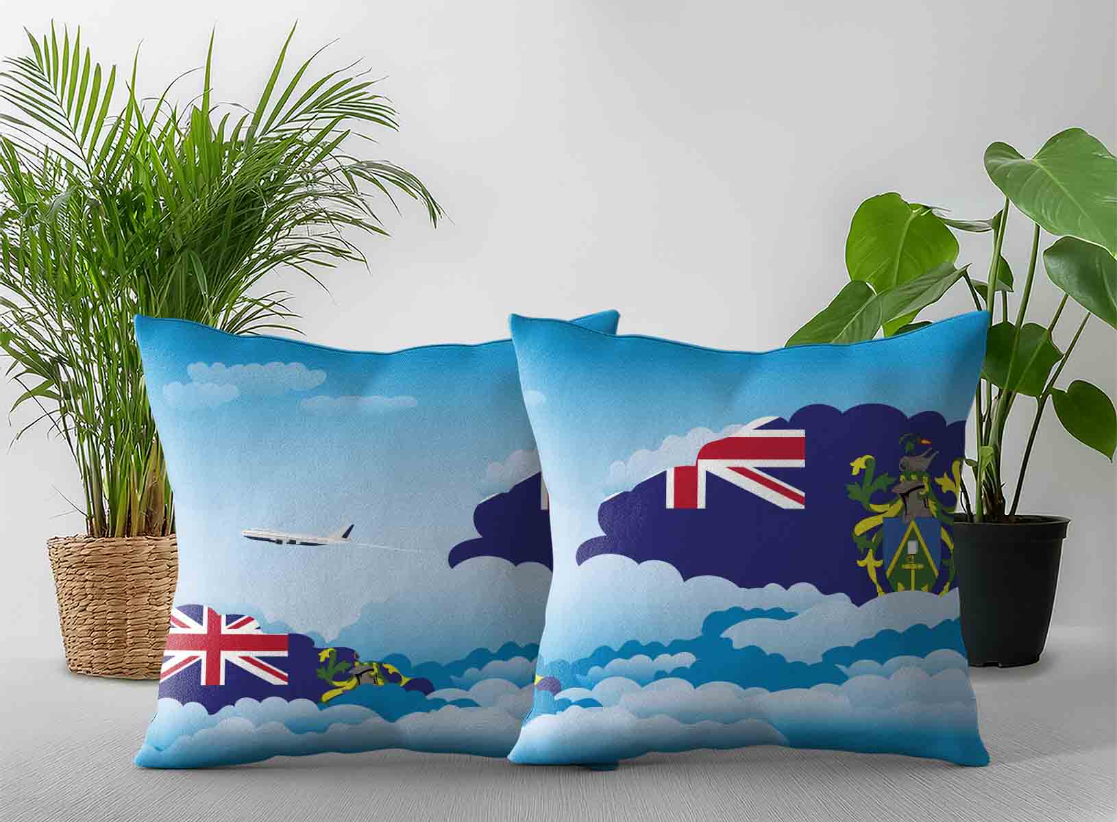 Pitcairn Islands World Airplane Day Clouds Square & Rectangle Pillow Cases | Aviation Sky Travel Decorative Throw Pillow Covers