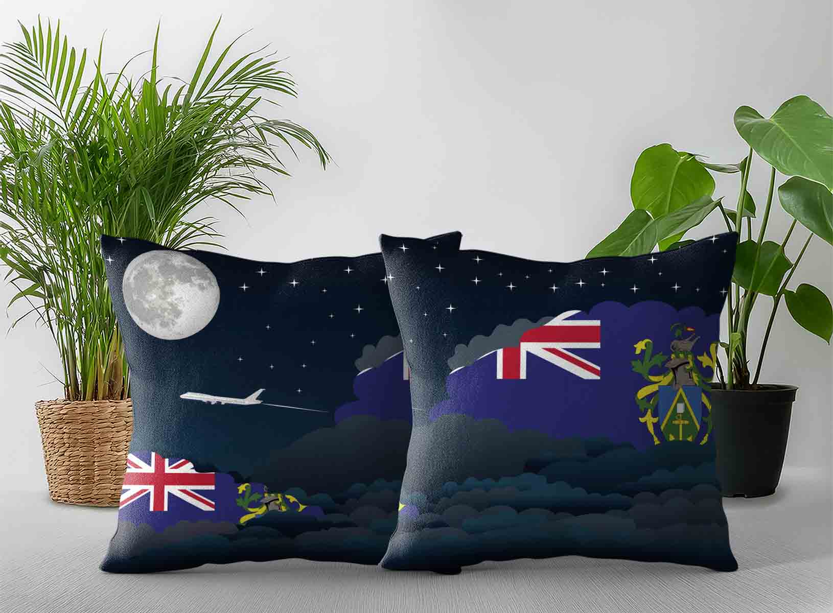 Pitcairn Islands World Airplane Night Clouds Square & Rectangle Pillow Cases | Aviation Night Sky Decorative Throw Pillow Covers
