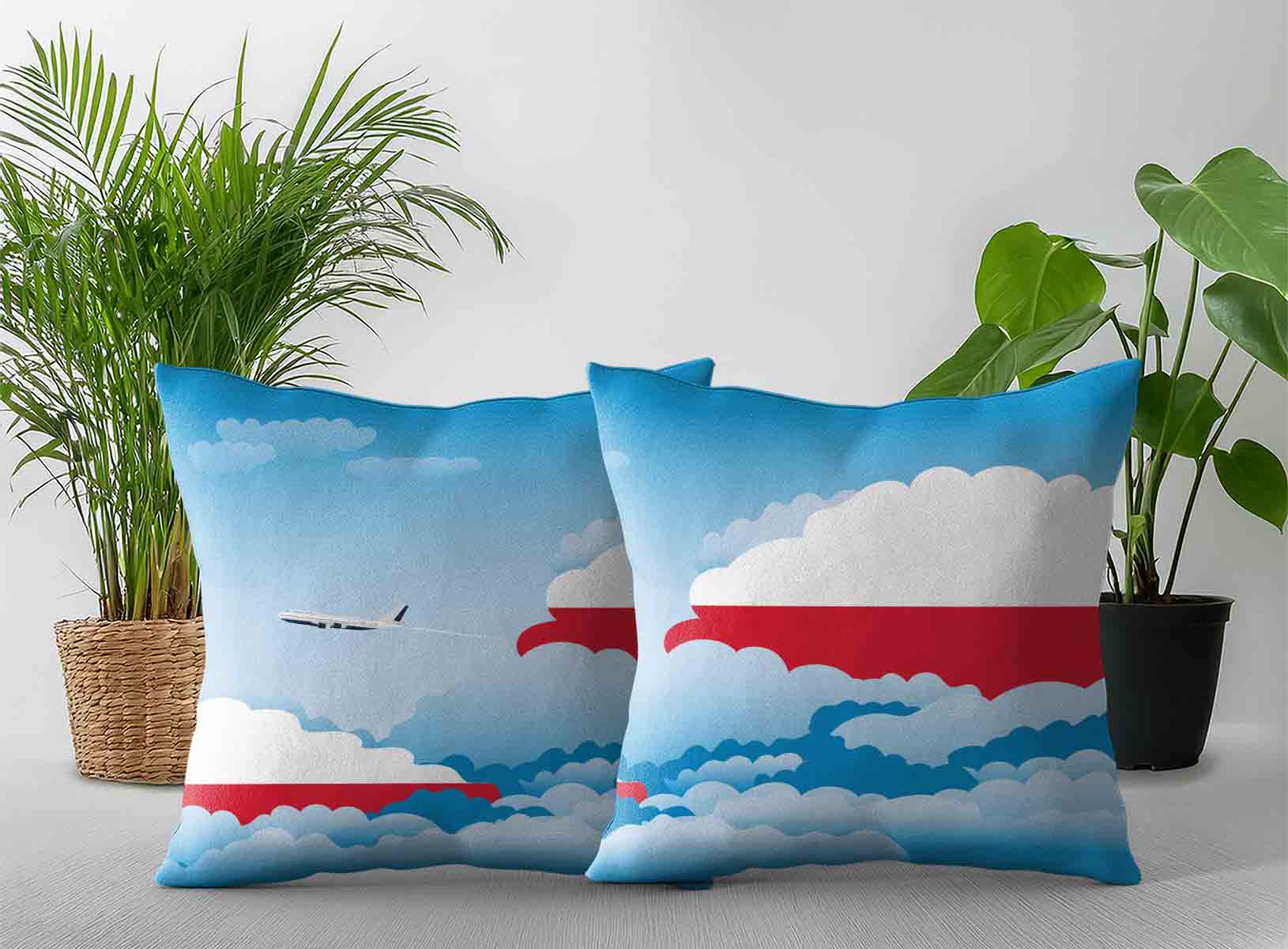 Poland World Airplane Day Clouds Square & Rectangle Pillow Cases | Aviation Sky Travel Decorative Throw Pillow Covers