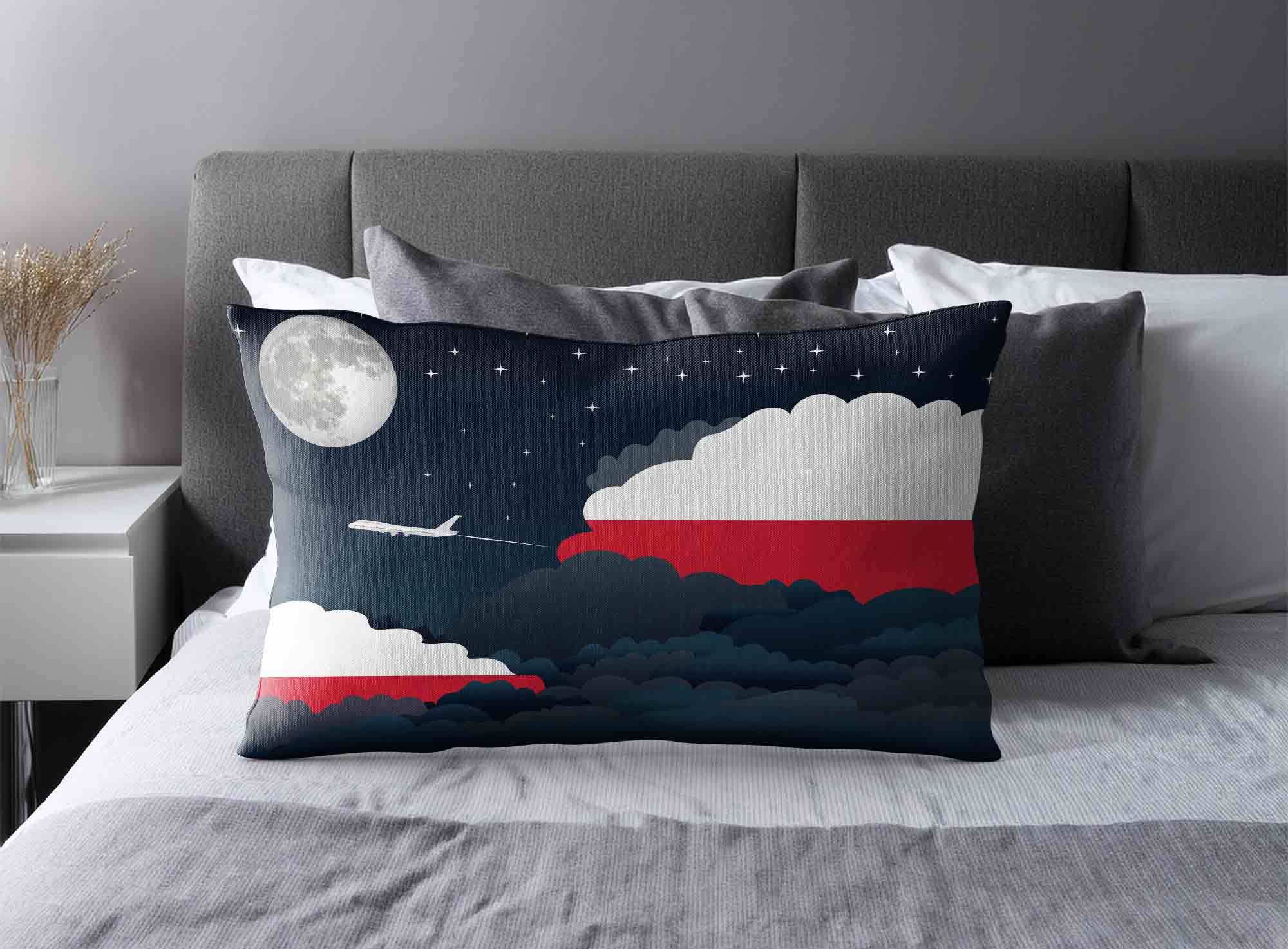 Poland World Airplane Night Clouds Square & Rectangle Pillow Cases | Aviation Night Sky Decorative Throw Pillow Covers image 2