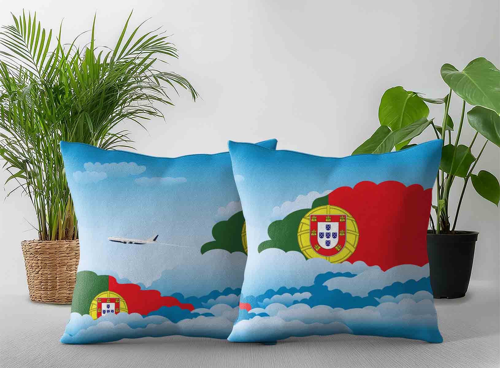 Portugal World Airplane Day Clouds Square & Rectangle Pillow Cases | Aviation Sky Travel Decorative Throw Pillow Covers
