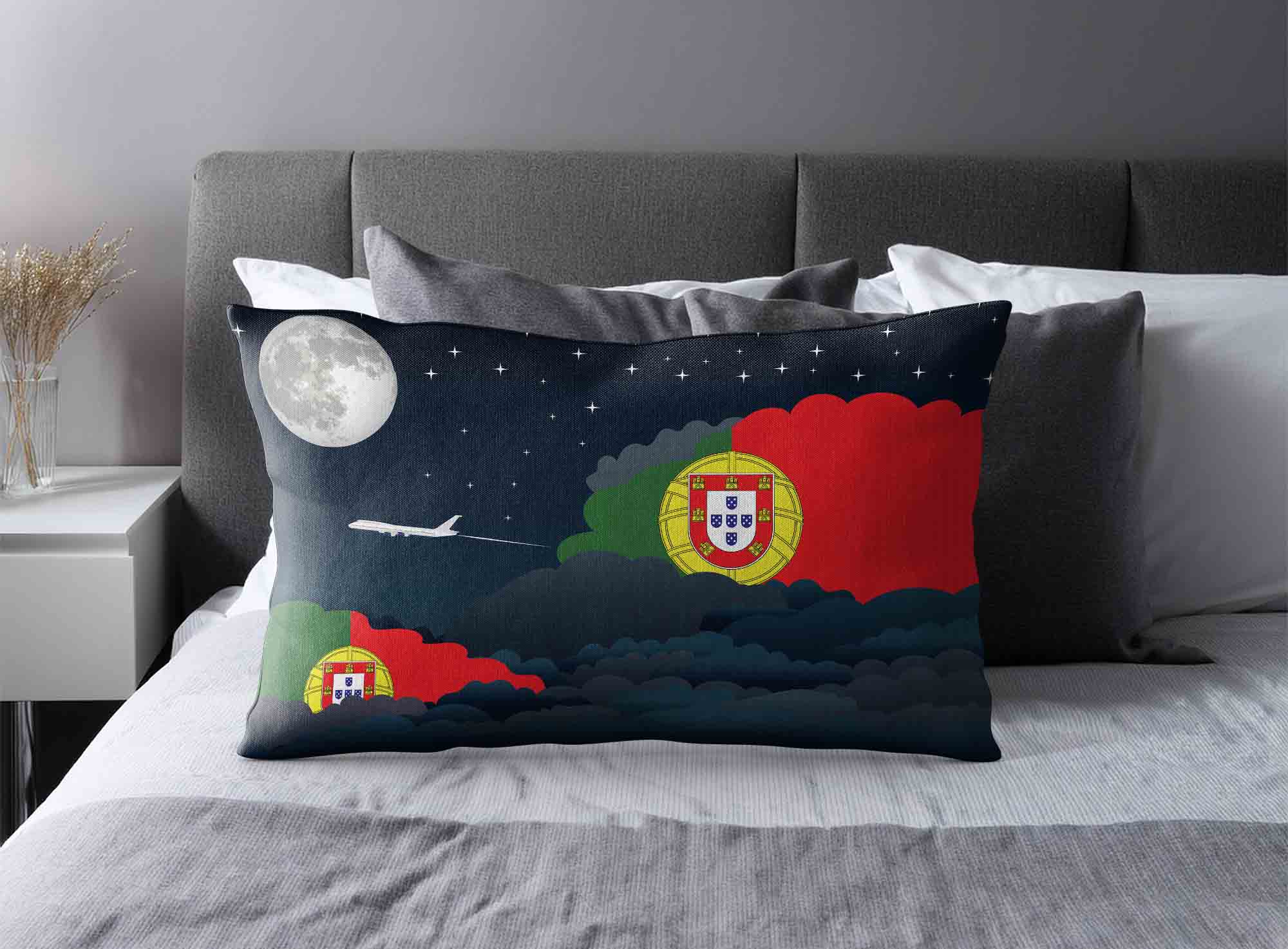 Portugal World Airplane Night Clouds Square & Rectangle Pillow Cases | Aviation Night Sky Decorative Throw Pillow Covers image 2