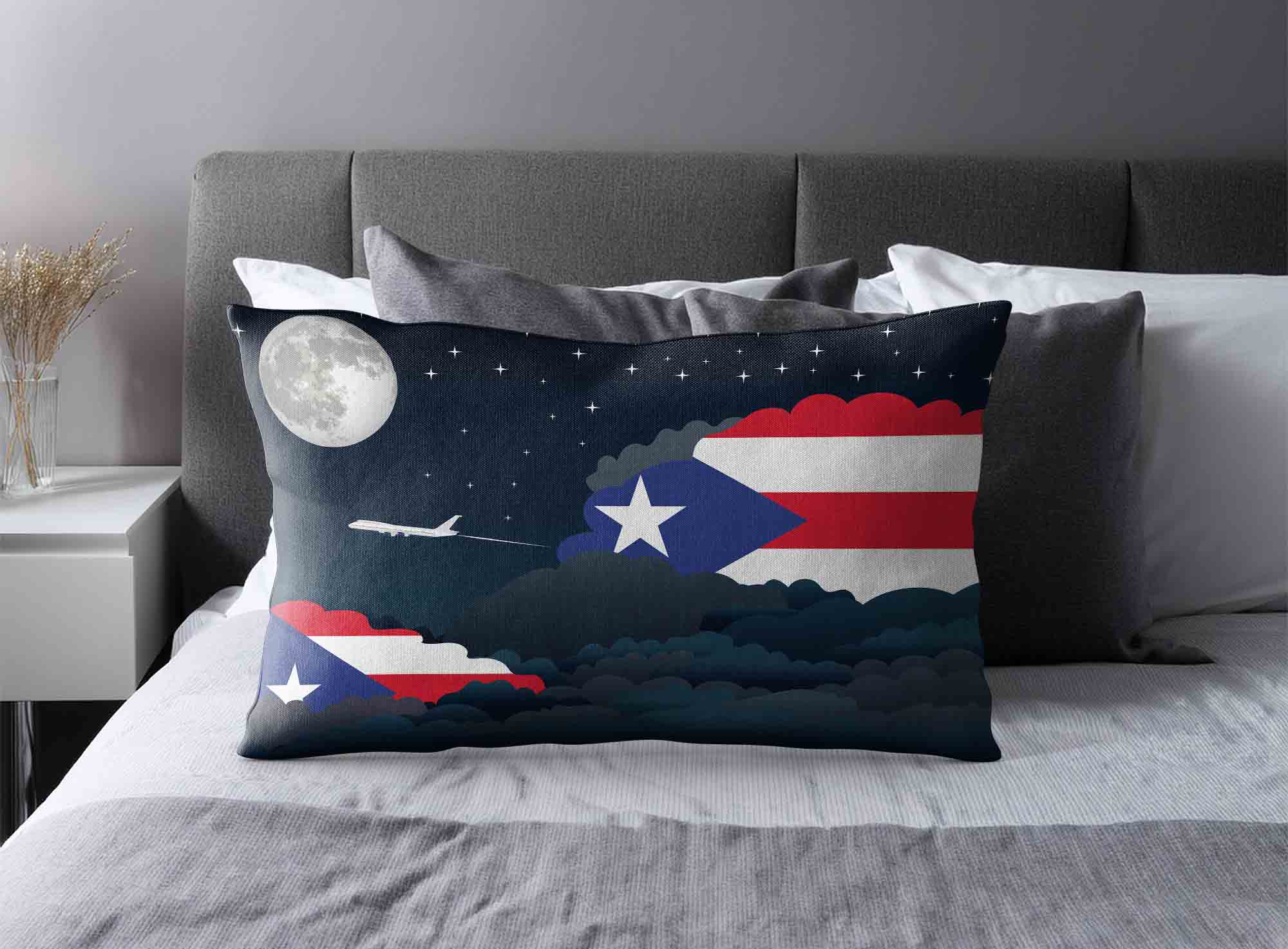 Puerto Rico World Airplane Night Clouds Square & Rectangle Pillow Cases | Aviation Night Sky Decorative Throw Pillow Covers image 2