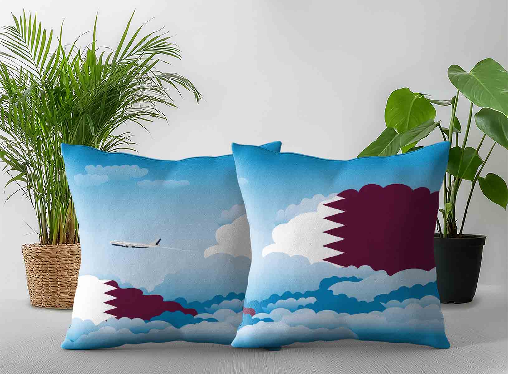 Qatar World Airplane Day Clouds Square & Rectangle Pillow Cases | Aviation Sky Travel Decorative Throw Pillow Covers
