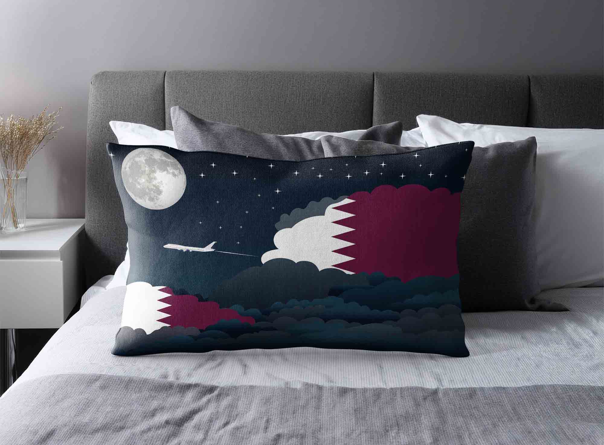 Qatar World Airplane Night Clouds Square & Rectangle Pillow Cases | Aviation Night Sky Decorative Throw Pillow Covers image 2