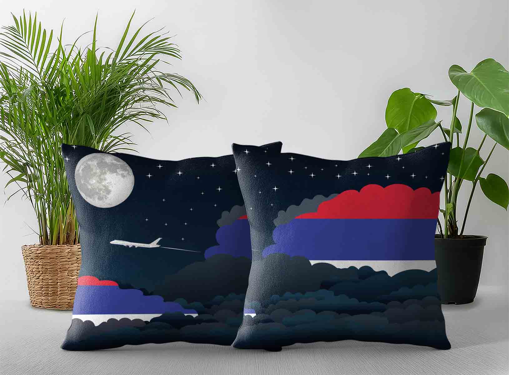 Republika Srpska World Airplane Night Clouds Square & Rectangle Pillow Cases | Aviation Night Sky Decorative Throw Pillow Covers